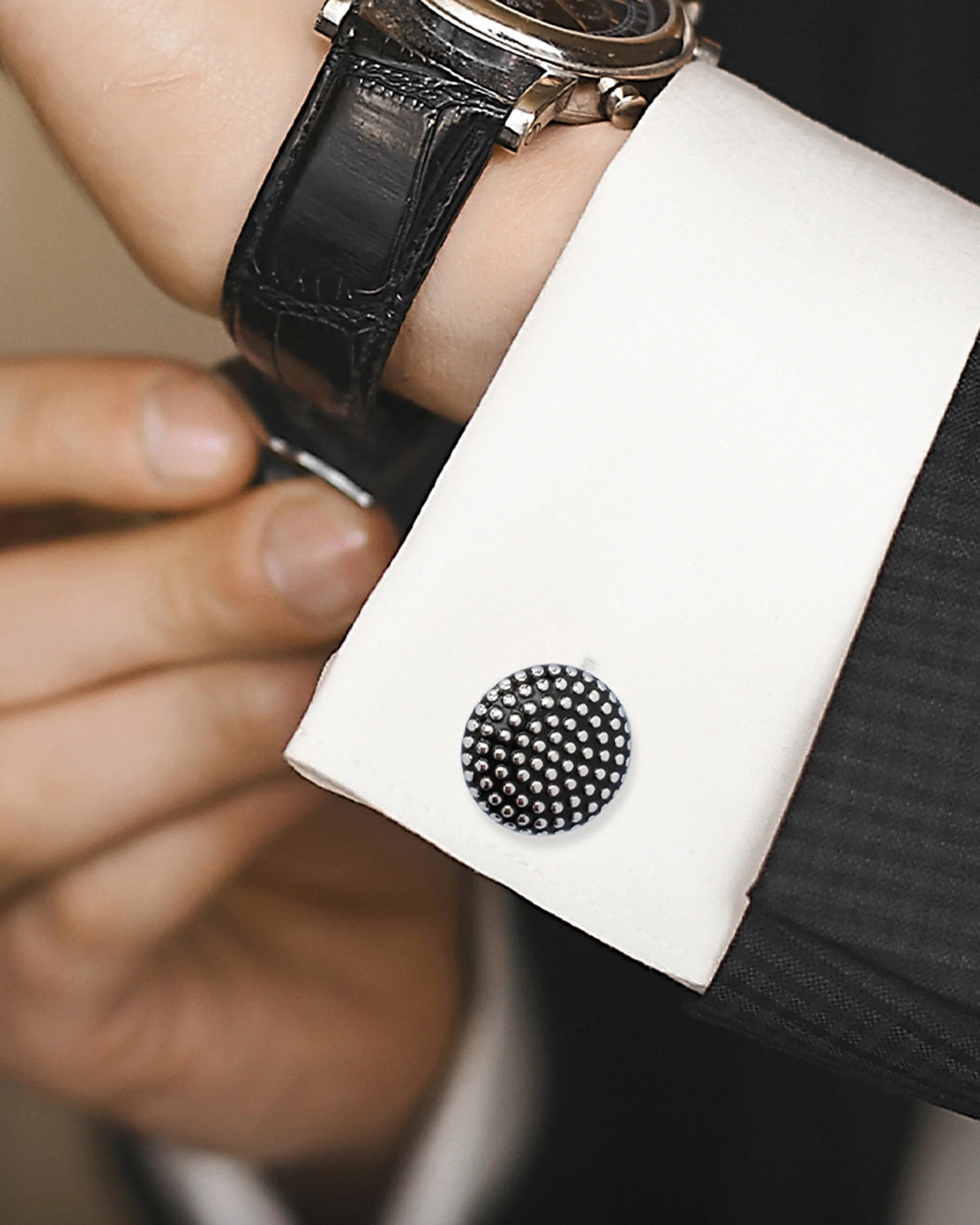 Silver Circle Dot Texture Cufflinks - Image 5