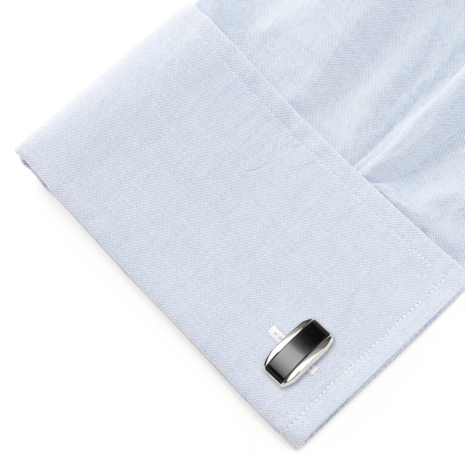 Silver Rectangular Cufflink with Dark Gray Cats Eye - Image 3