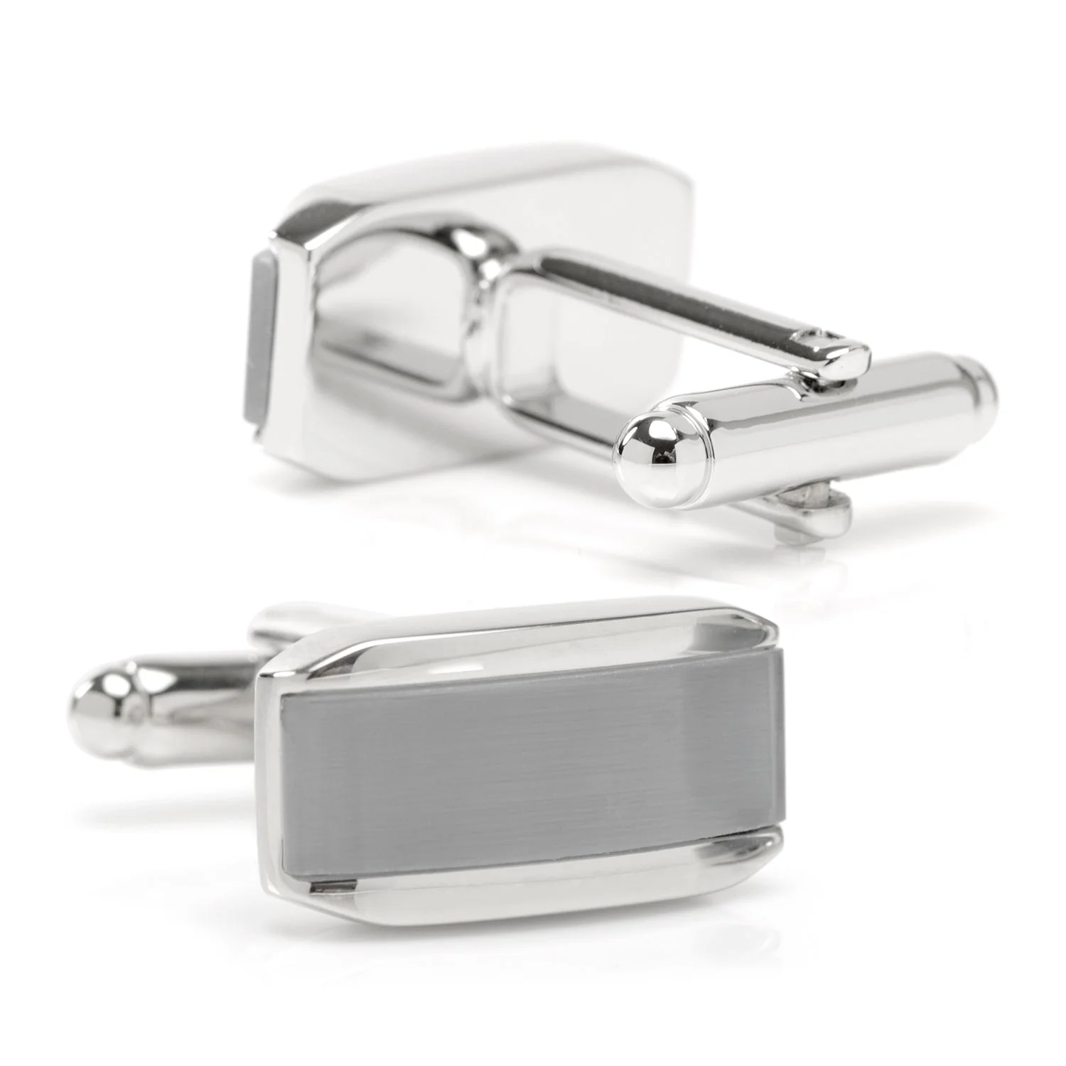 Silver Rectangular Cufflink with Gray Cats Eye - Image 2