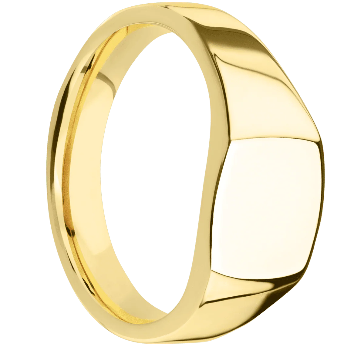 Small Cushion signet ring (10x10mm) in 10K Yellow Gold, with a Wide style band.
