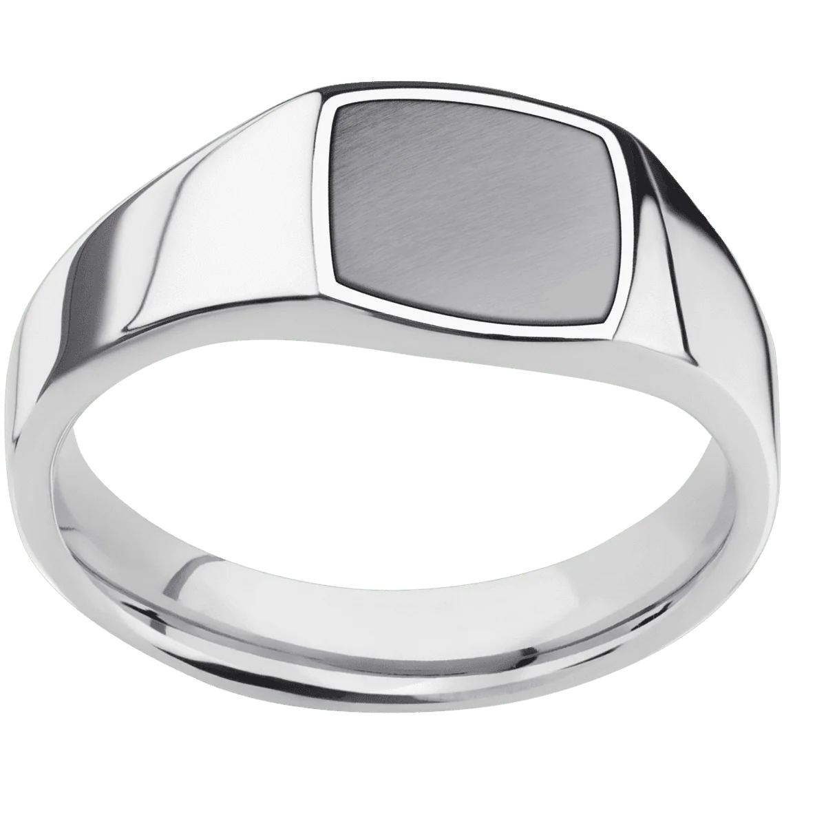 Small Cushion signet ring (10x10mm) in Palladium Silver, with a Wide style band, a Tantalum inlay. - Image 3