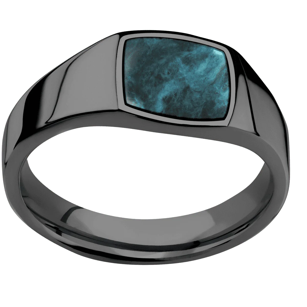 Small Cushion signet ring (10x10mm) in Zirconium, with a Wide style band, a Washington Blue Jade inlay. - Image 3