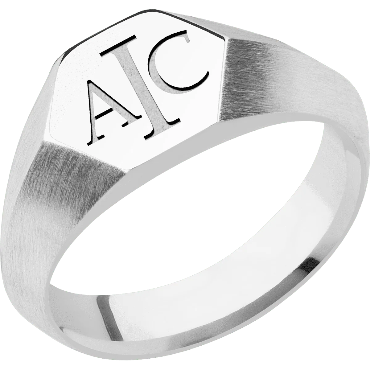 Small Hexagon signet ring (11.5x10) in Cobalt Chrome, with a Wide style band and a Book Antiqua 3 engraving. - Image 2
