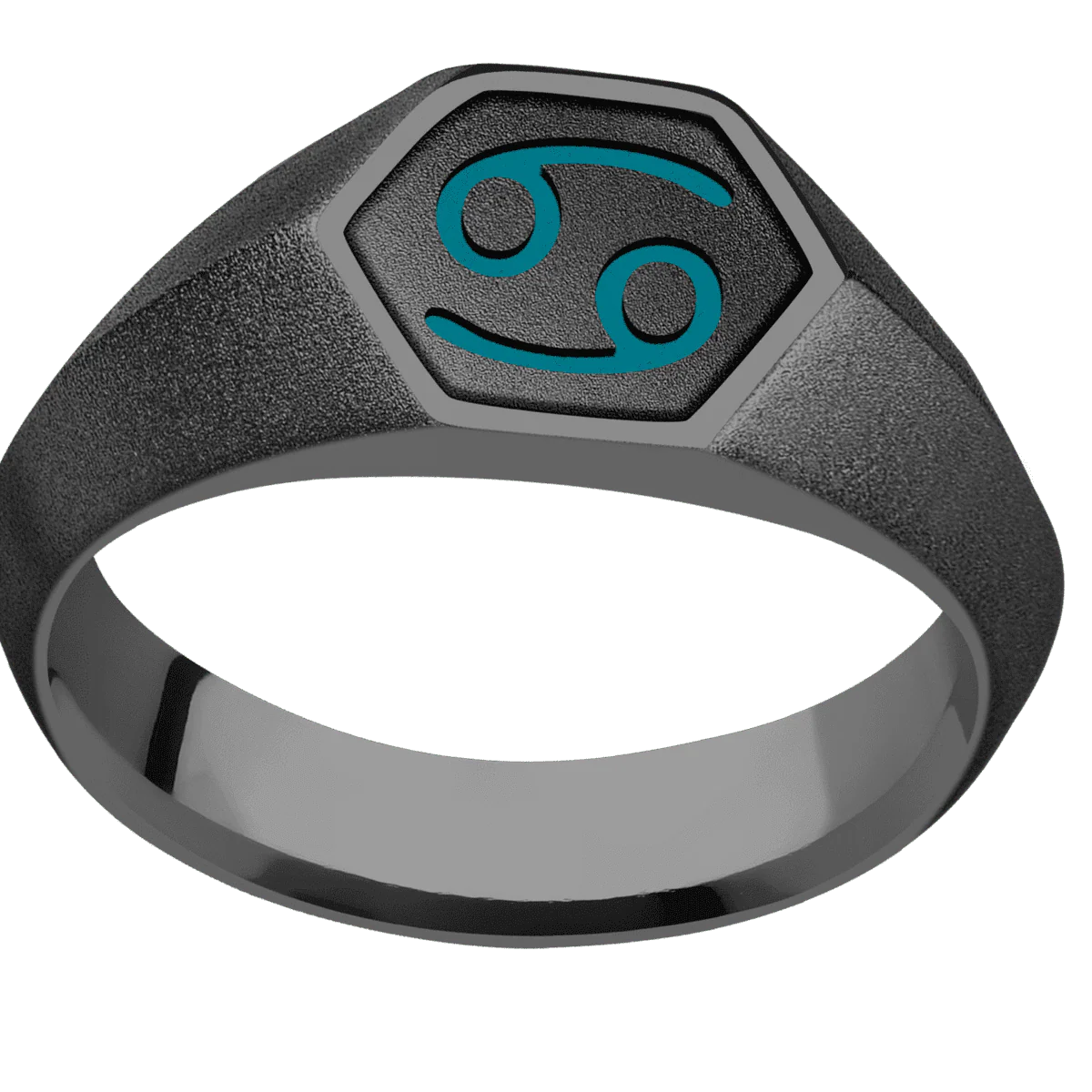 Small Hexagon signet ring (11.5x10) in Zirconium, with a Wide style band, a Zirconium inlay and a CANCER engraving. - Image 3