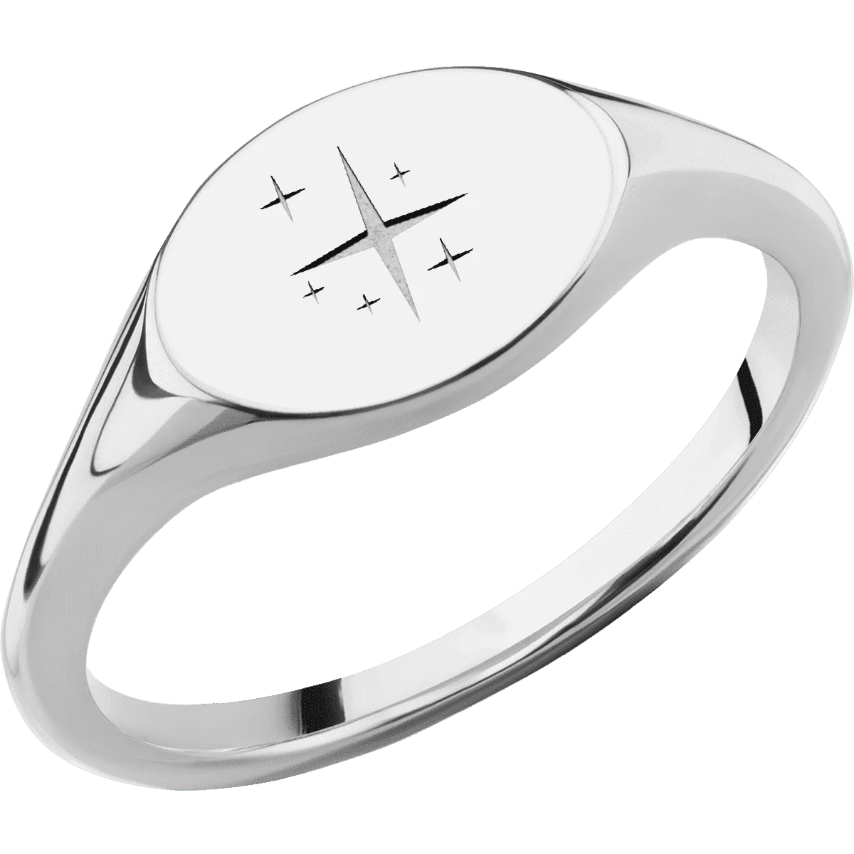 Small Horizontal Oval signet ring (12x9mm) in 14K White Gold, with a Thin style band and a TWINKLE2 engraving. - Image 2