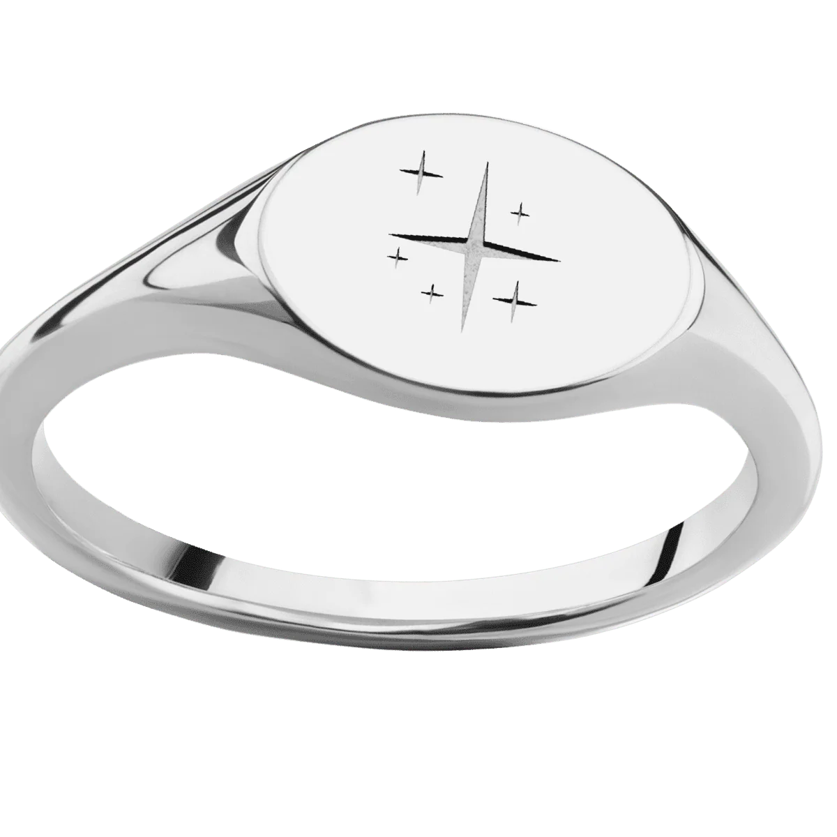 Small Horizontal Oval signet ring (12x9mm) in 14K White Gold, with a Thin style band and a TWINKLE2 engraving. - Image 3