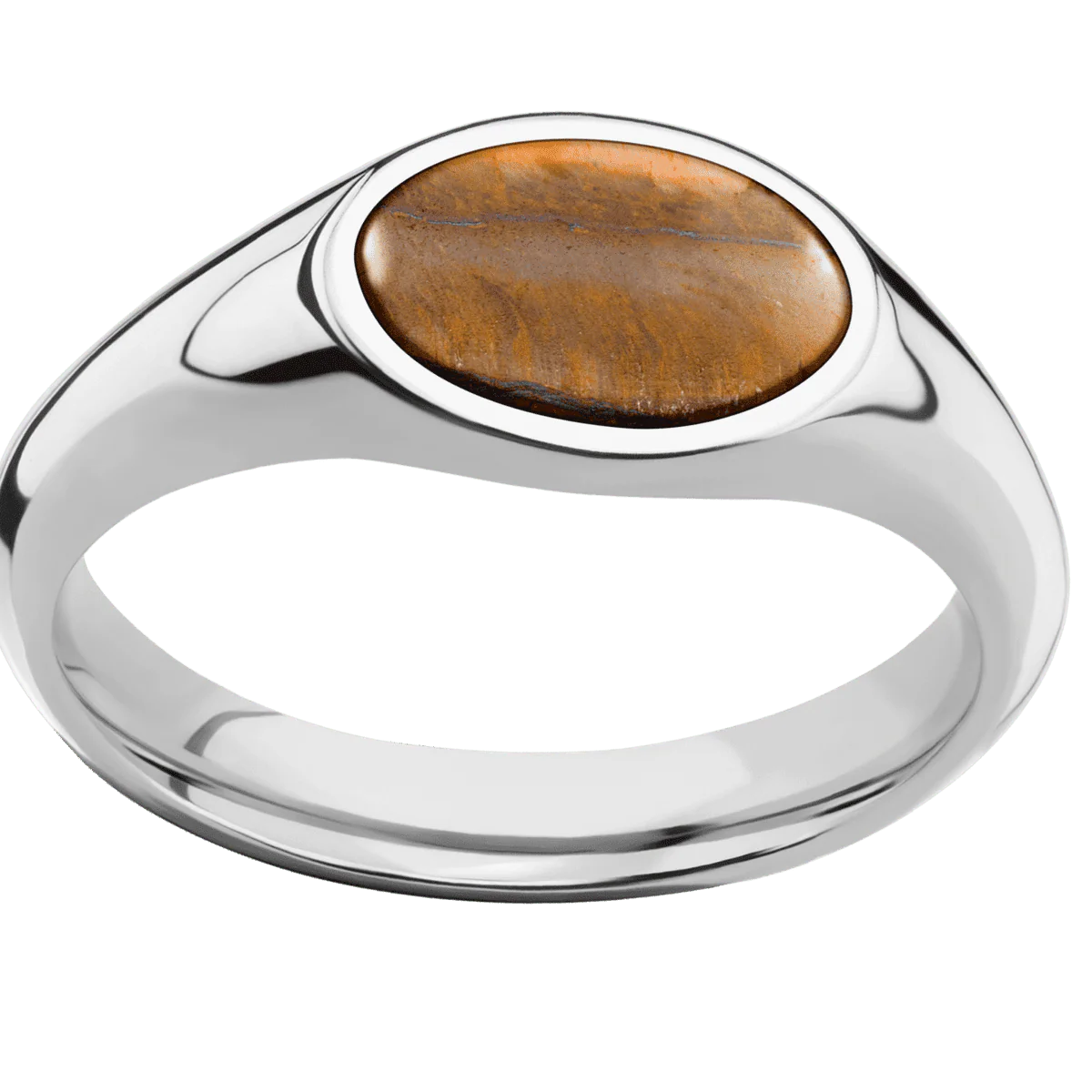 Small Horizontal Oval signet ring (12x9mm) in Palladium Silver, with a Wide style band, a Tigers Eye inlay. - Image 3