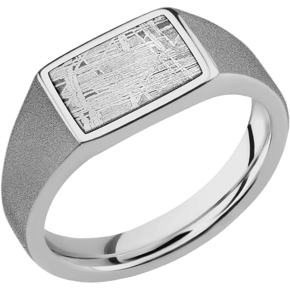 Small Horizontal Rectangle signet ring (12x9mm) in Titanium, with a Wide style band, a Meteorite inlay. - Image 2