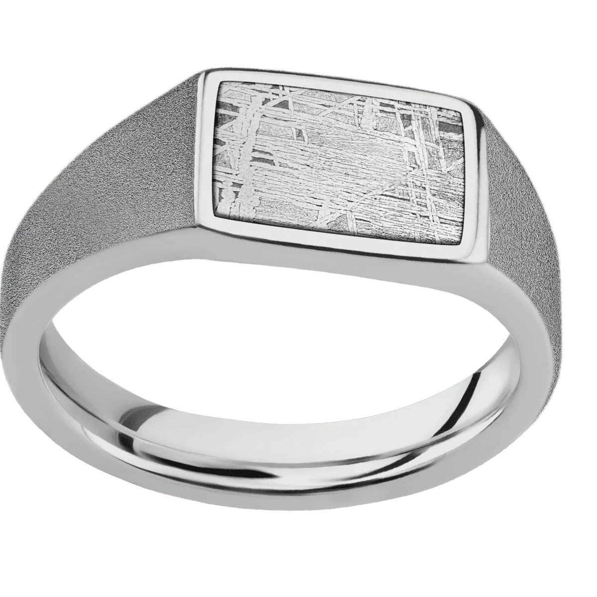 Small Horizontal Rectangle signet ring (12x9mm) in Titanium, with a Wide style band, a Meteorite inlay. - Image 3