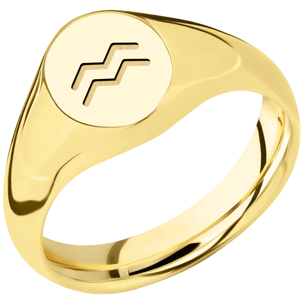 Small Oval signet ring (12x9mm) in 18K Yellow Gold, with a Wide style band and an Aquarius engraving. - Image 2