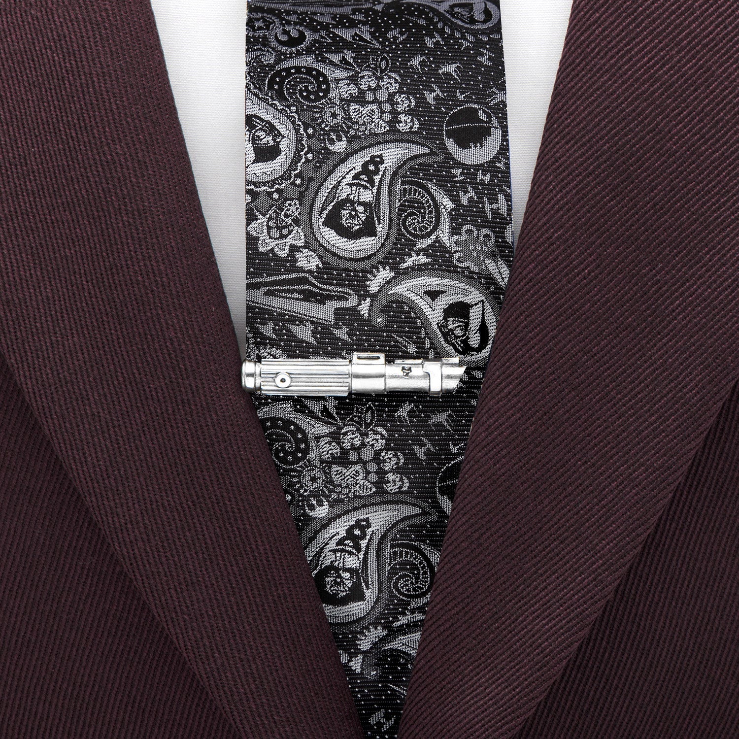 Star Wars Darth Vader Black and Gray Paisley Tie and LIGHTSABER Tie Clip Gift Set - Image 6