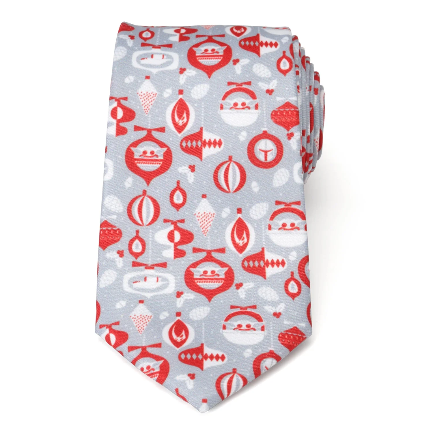 Star Wars Mandalorian and Grogu Gray and Red Holiday Tie - Image 3