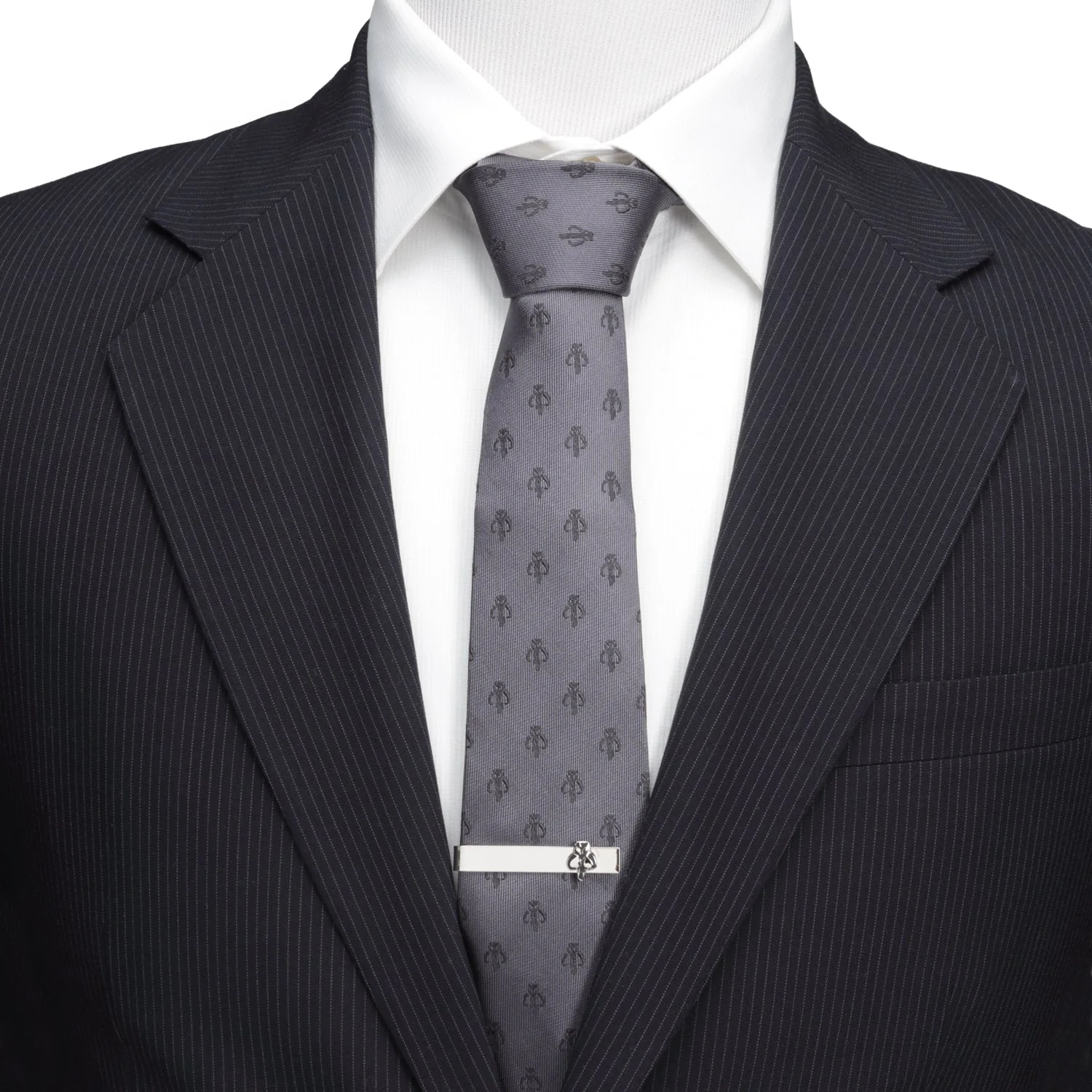 Star Wars Mandalorian Mythosaur Gray Silk Tie - Image 2