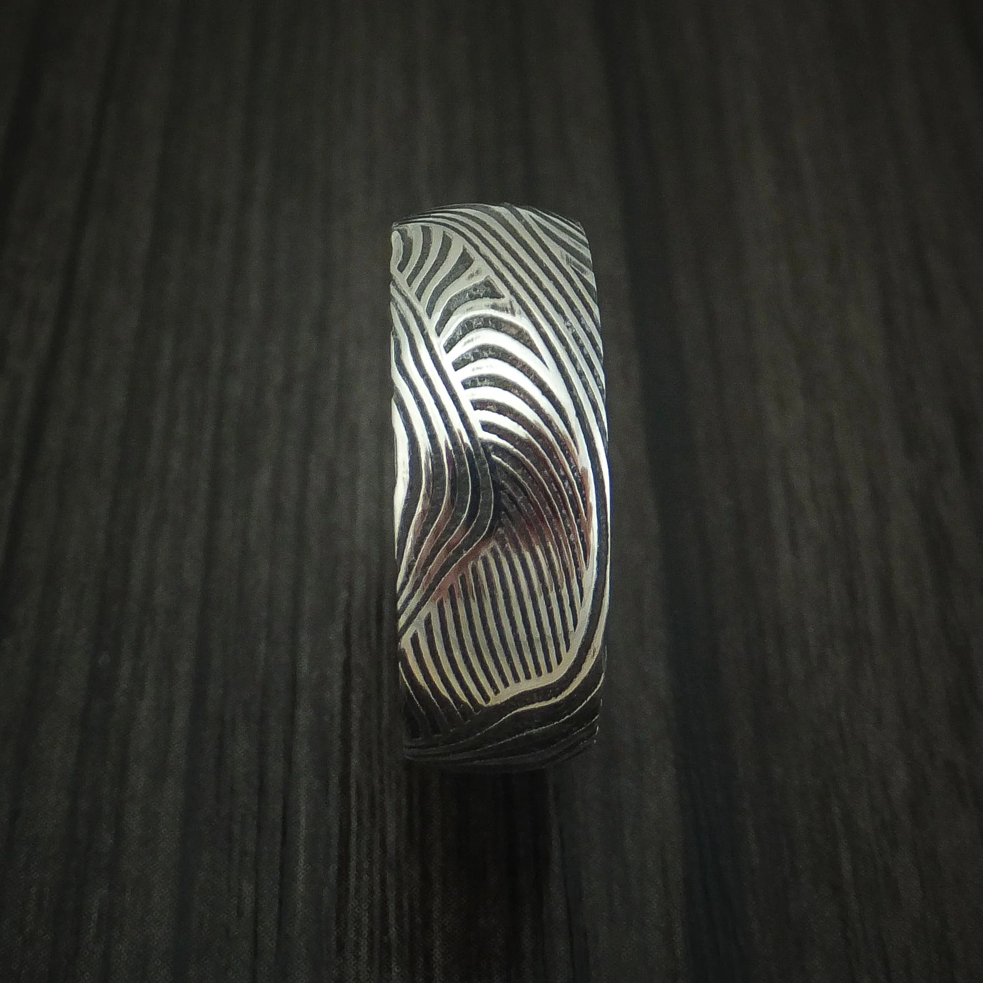 Sunset Kuro Damascus Steel Men's Ring Custom Made Wedding Band - Image 3
