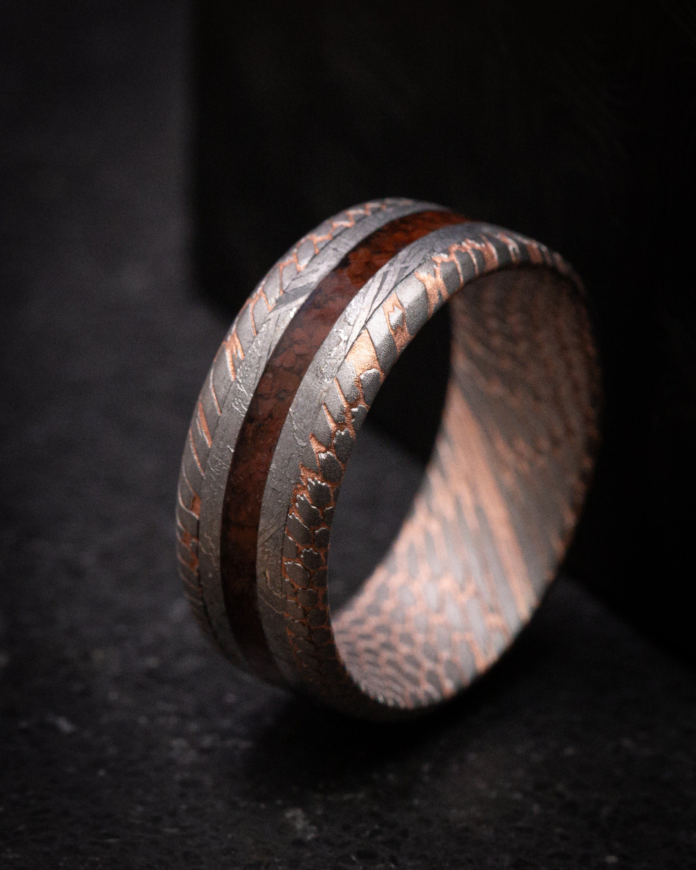 Superconductor Men's Ring with Gibeon Meteorite and Dinosaur Bone Inlays Custom Made Band - Image 4