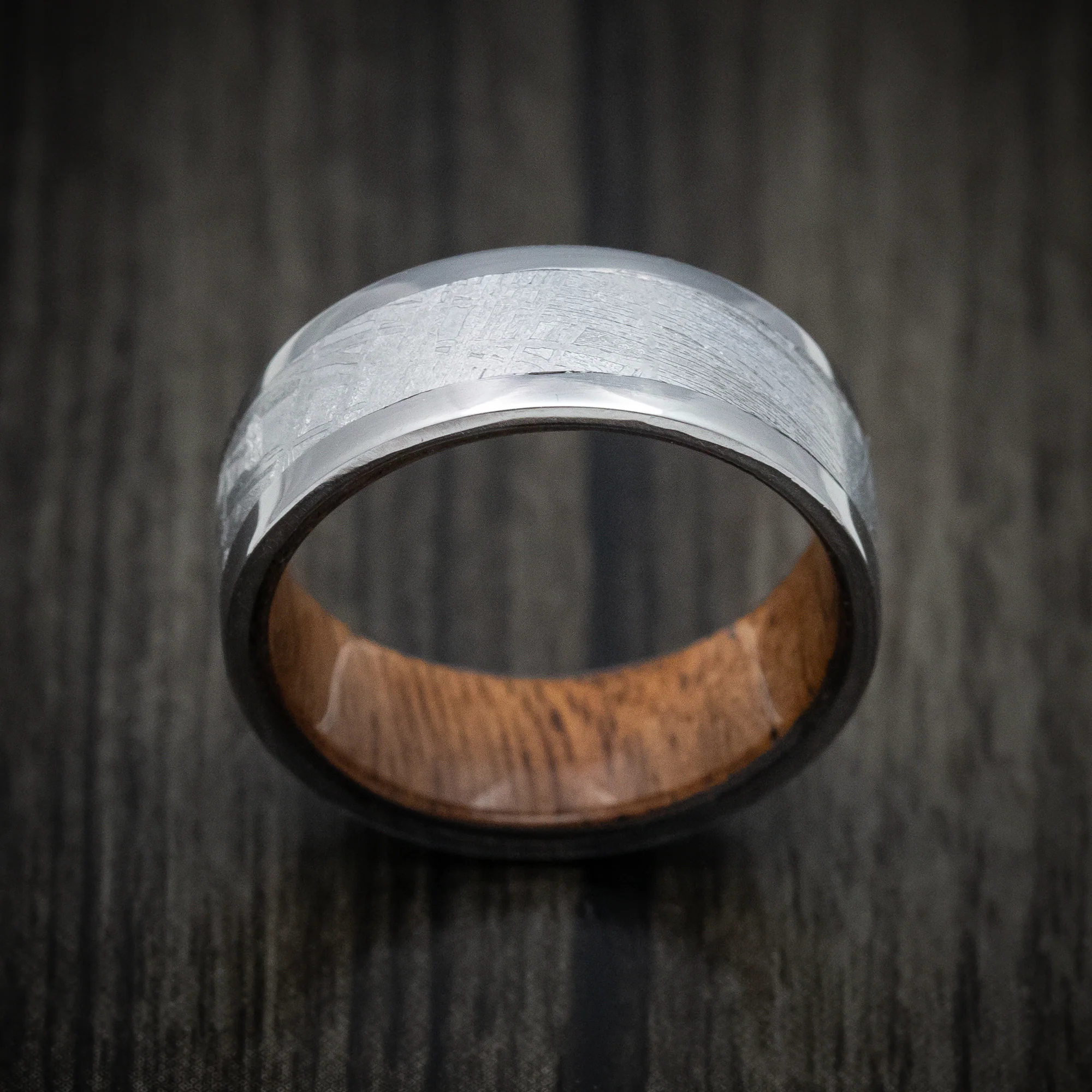 Tantalum and Gibeon Meteorite Men's Ring with Wood Sleeve - Image 2