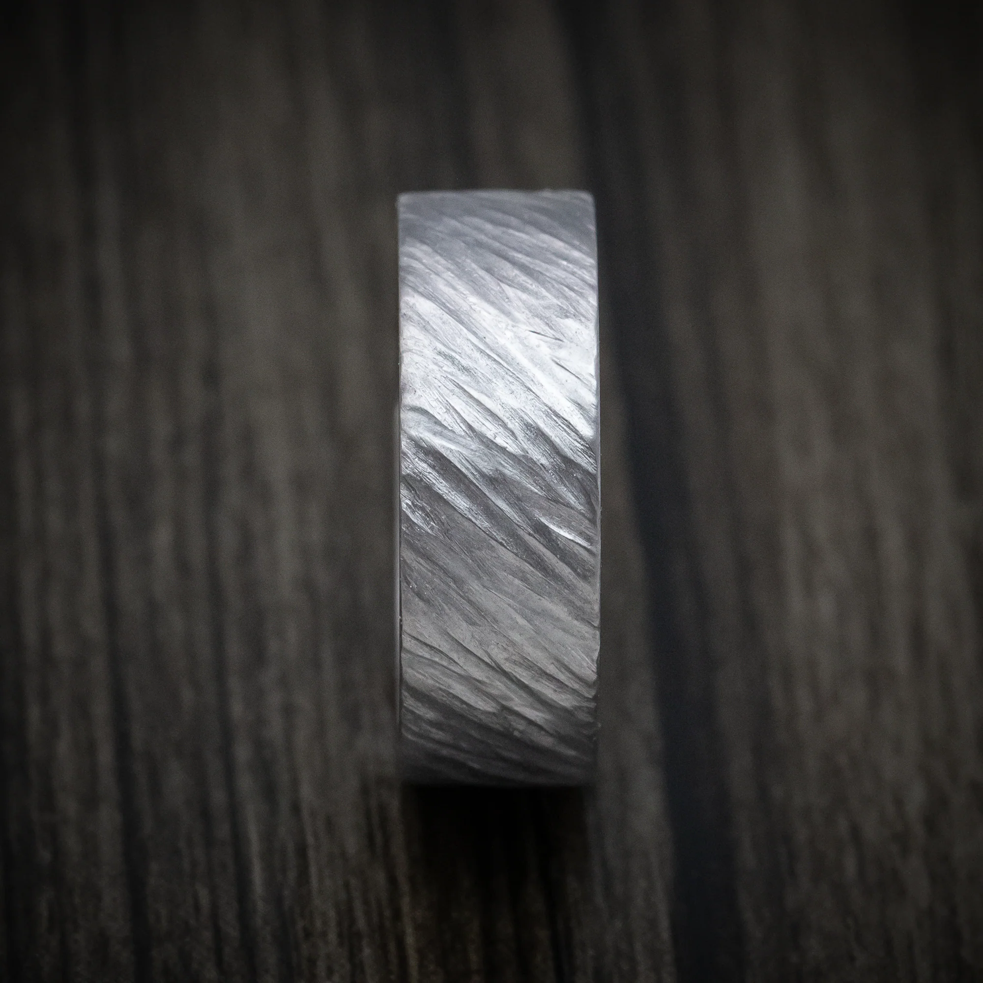 Tantalum Angled Tree Bark Finish Men's Ring - Image 3