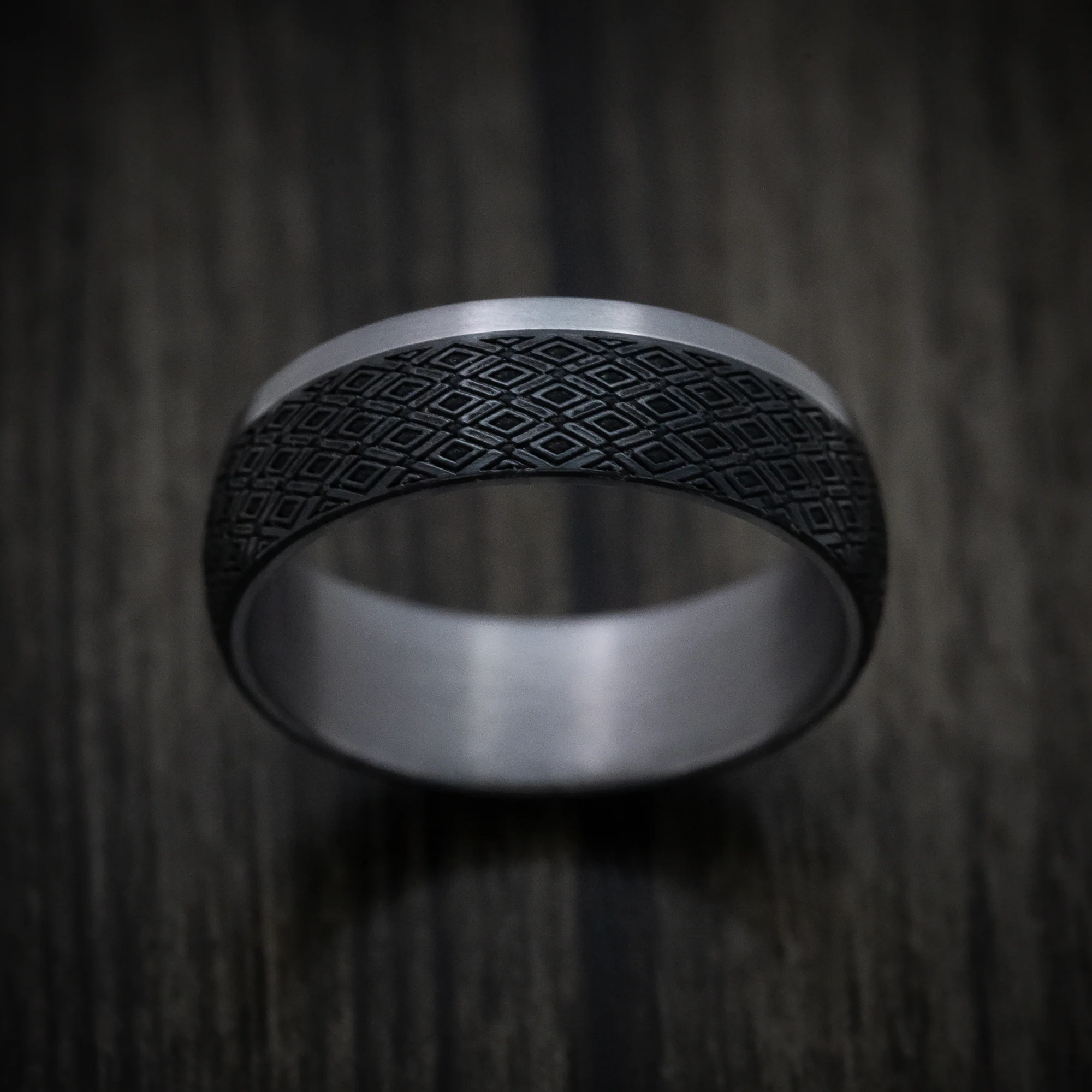 Tantalum Band with Harlequin Pattern Carbon Fiber Inlay Custom Made Men's Ring - Image 2