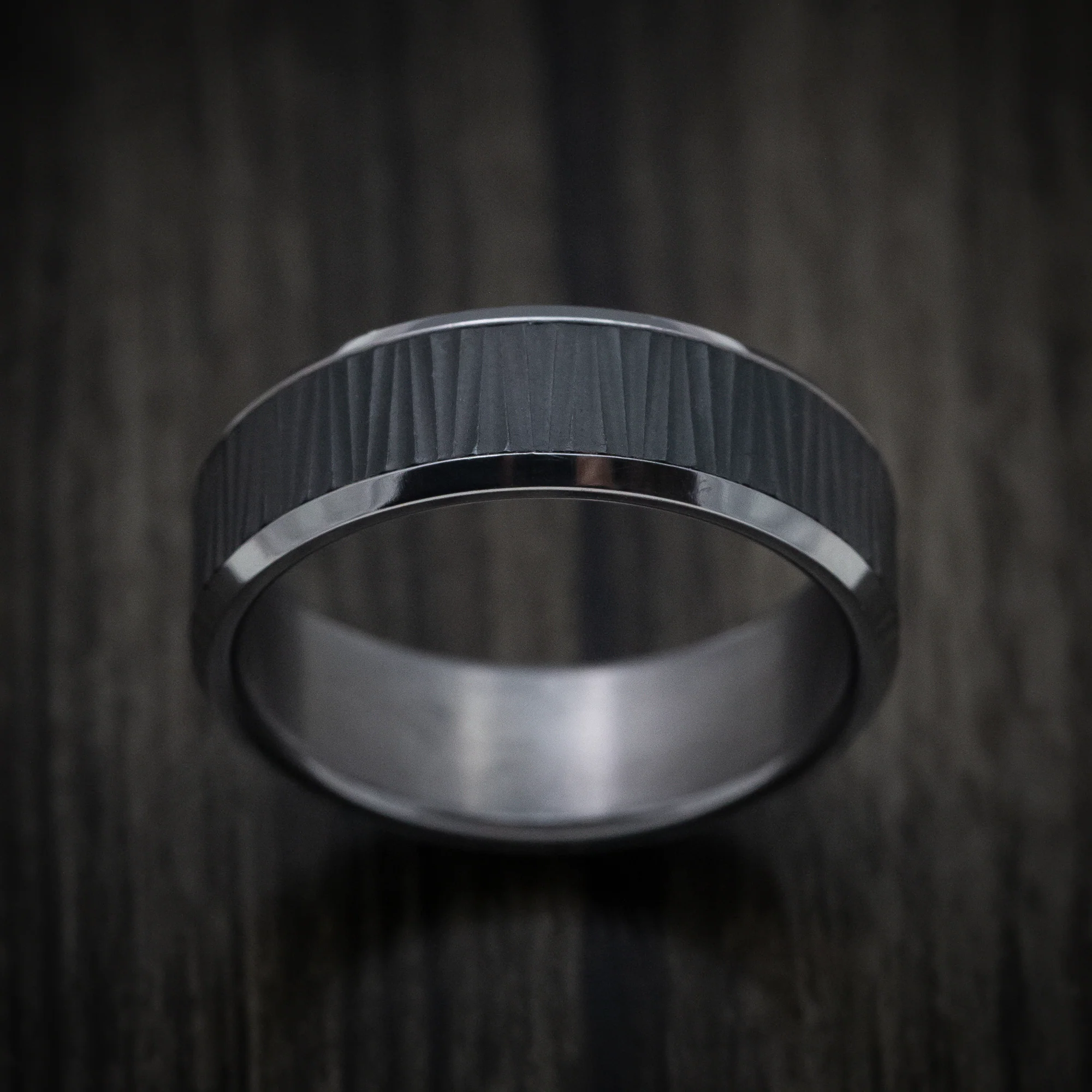 Tantalum Band with Patterned Carbon Fiber Inlay Custom Made Men's Ring - Image 2