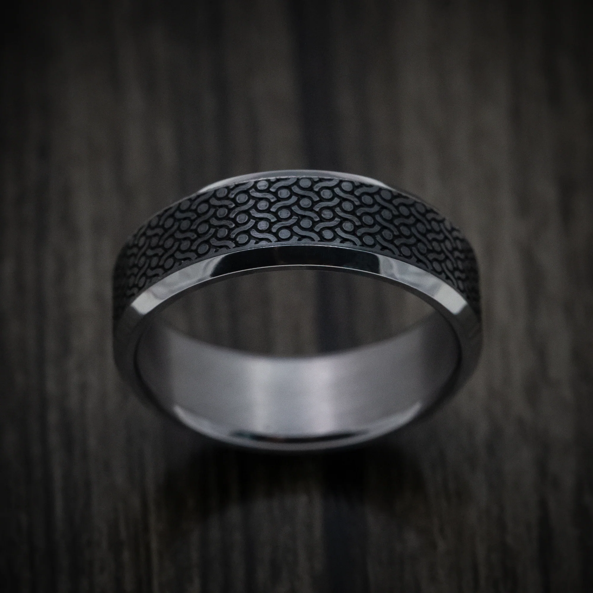 Tantalum Band with Patterned Carbon Fiber Inlay Custom Made Men's Ring - Image 2