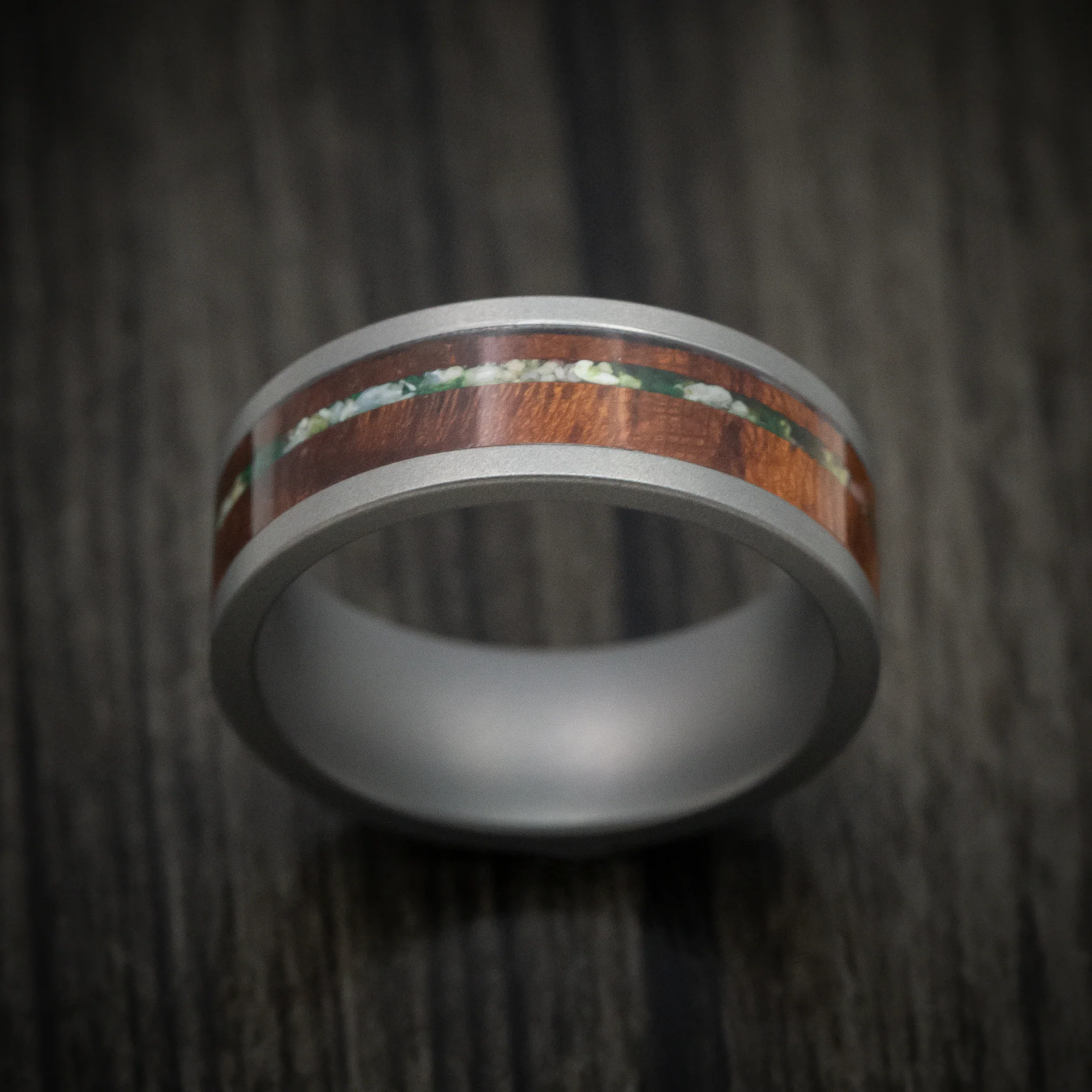 Tantalum Men's Ring with Wood and Sand Moss Inlays - Image 2