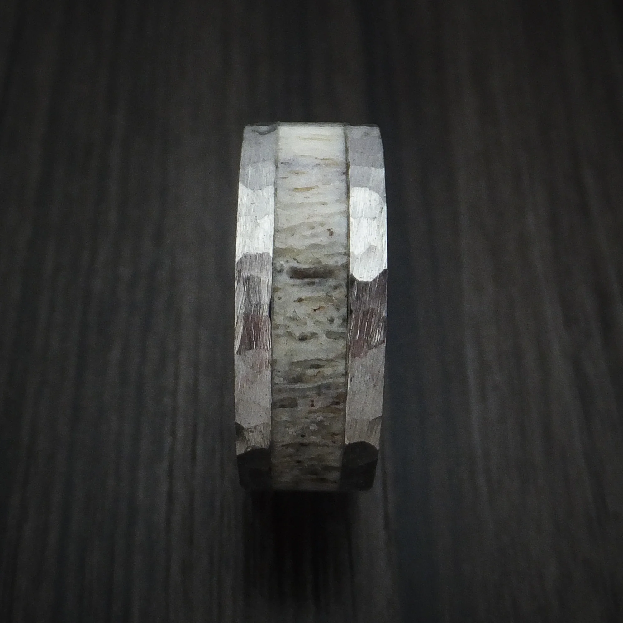 Titanium and Antler Hammered Men's Ring Custom Made Band - Image 3