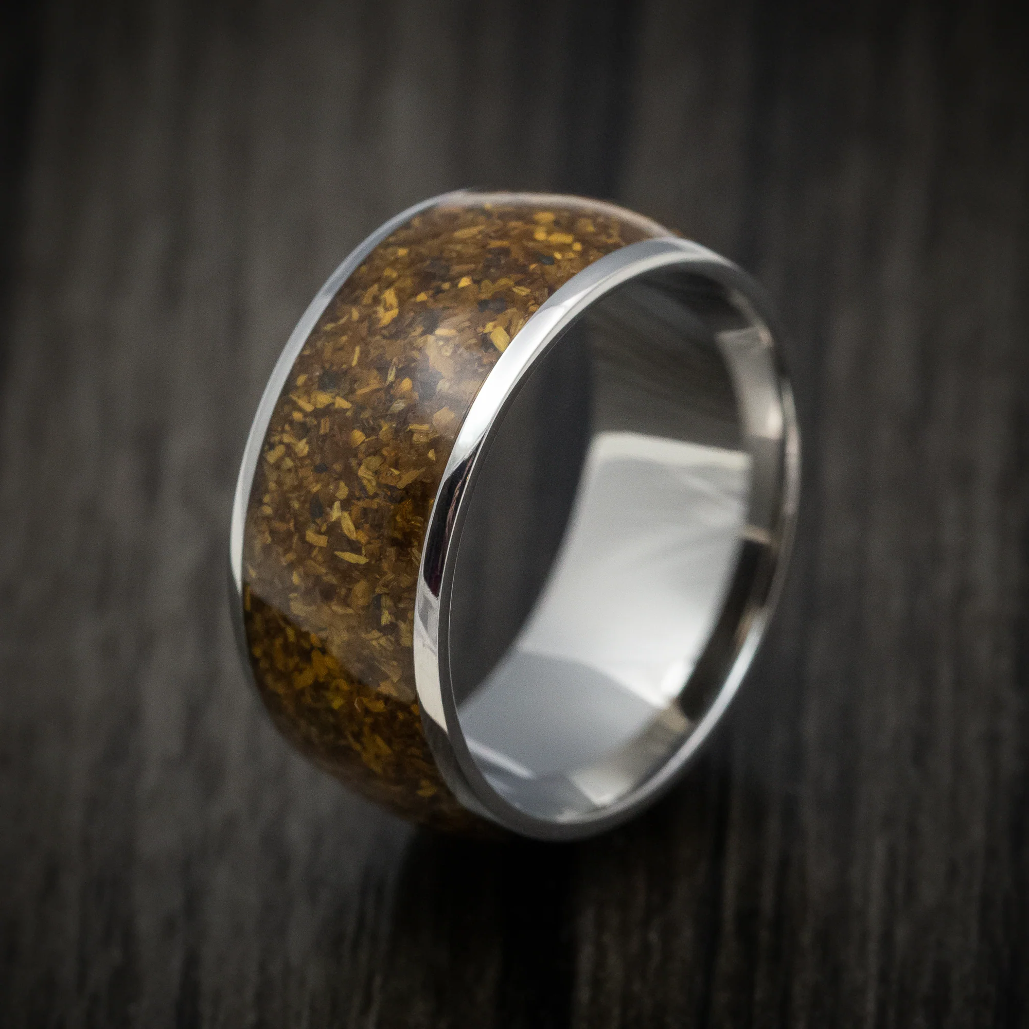 Titanium and Gold Tiger's Eye Men's Ring Custom Made Stone Inlay Band - Image 4
