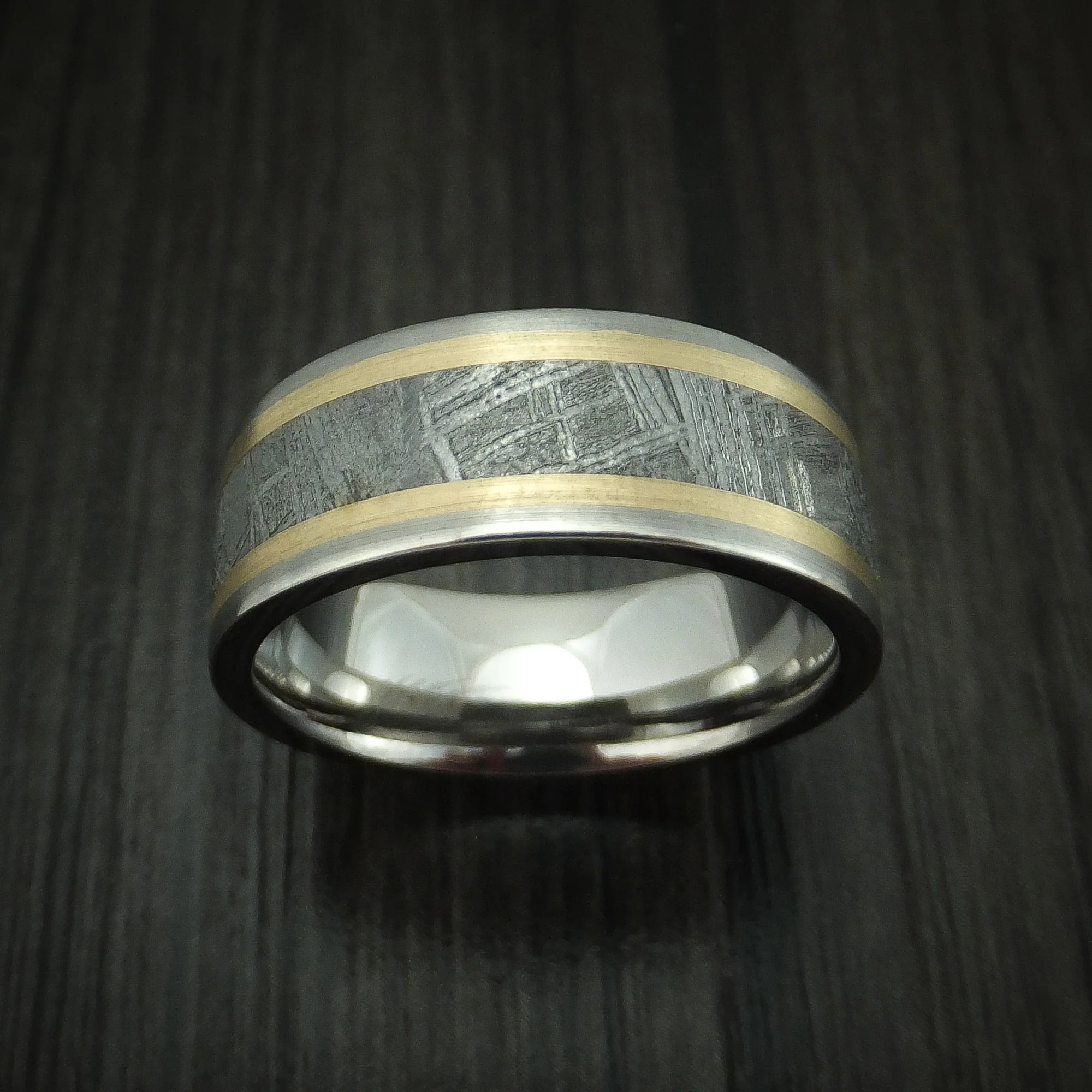 Titanium and Meteorite Men's Ring with 14K Gold Custom Made - Image 2
