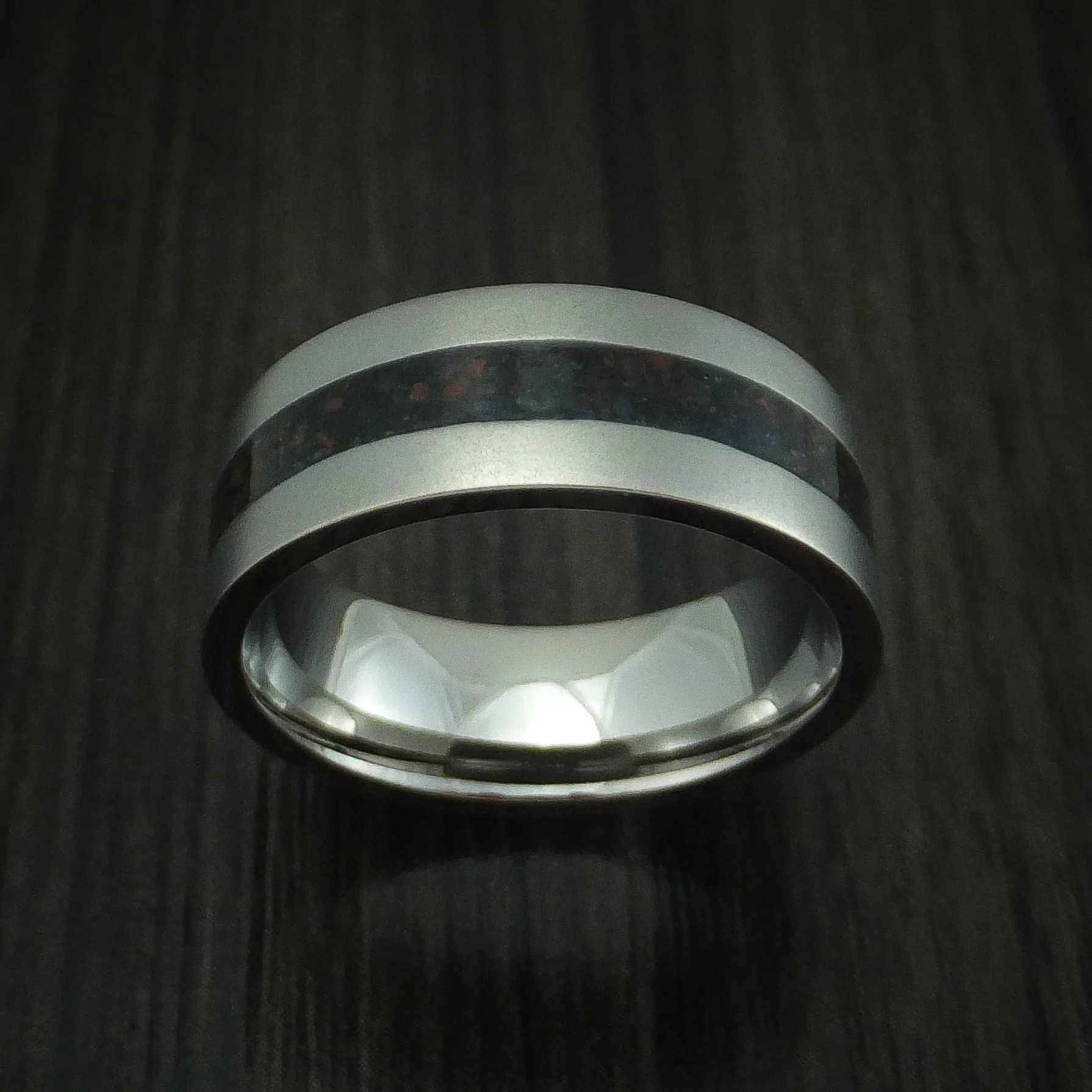 Titanium And Mixed Dinosaur Bone Men's Ring Custom Made Fossil Band - Image 2