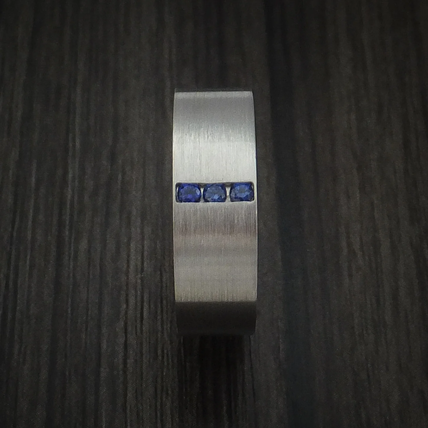 Titanium and Sapphire Men's Ring Custom Made Wedding Band - Image 3