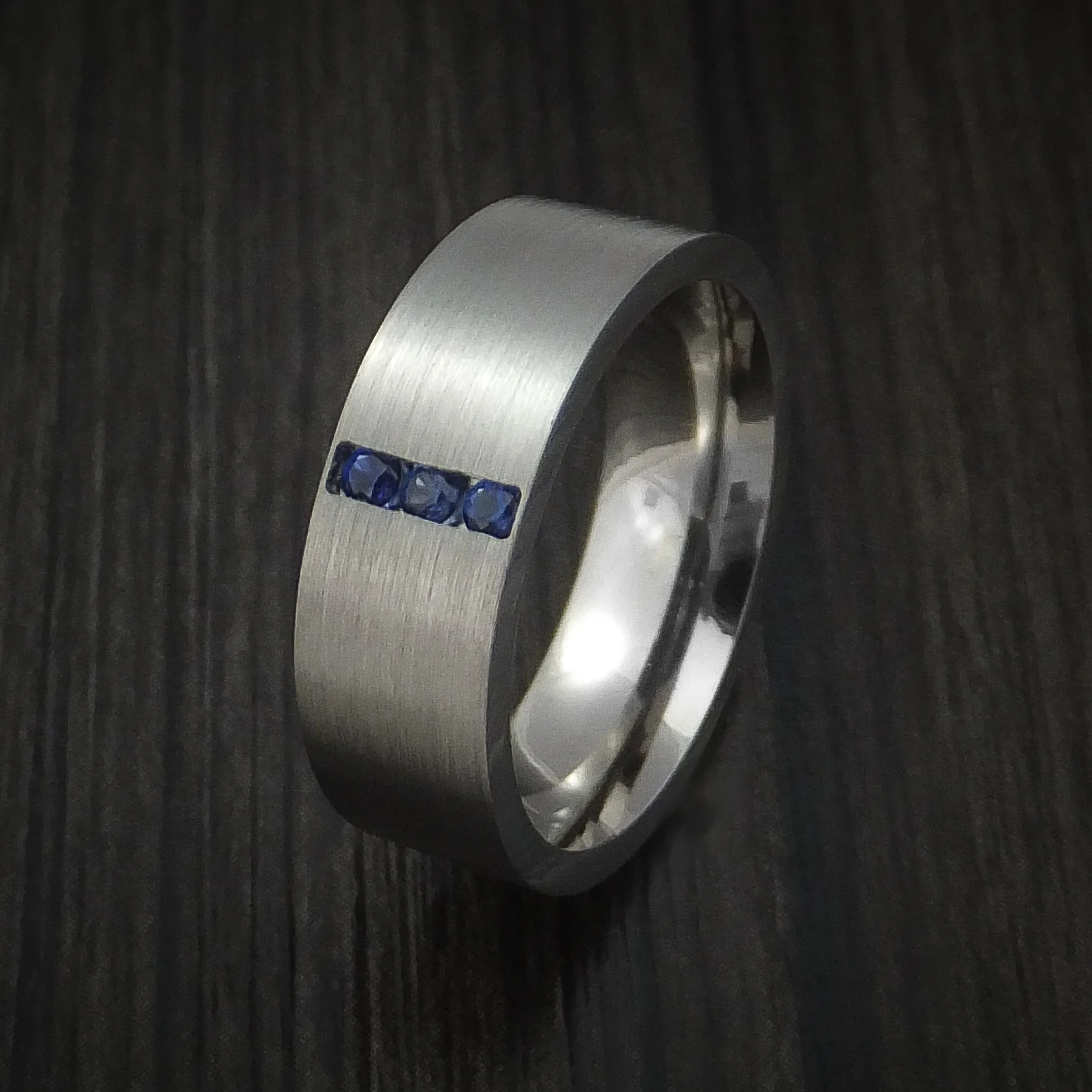 Titanium and Sapphire Men's Ring Custom Made Wedding Band - Image 4