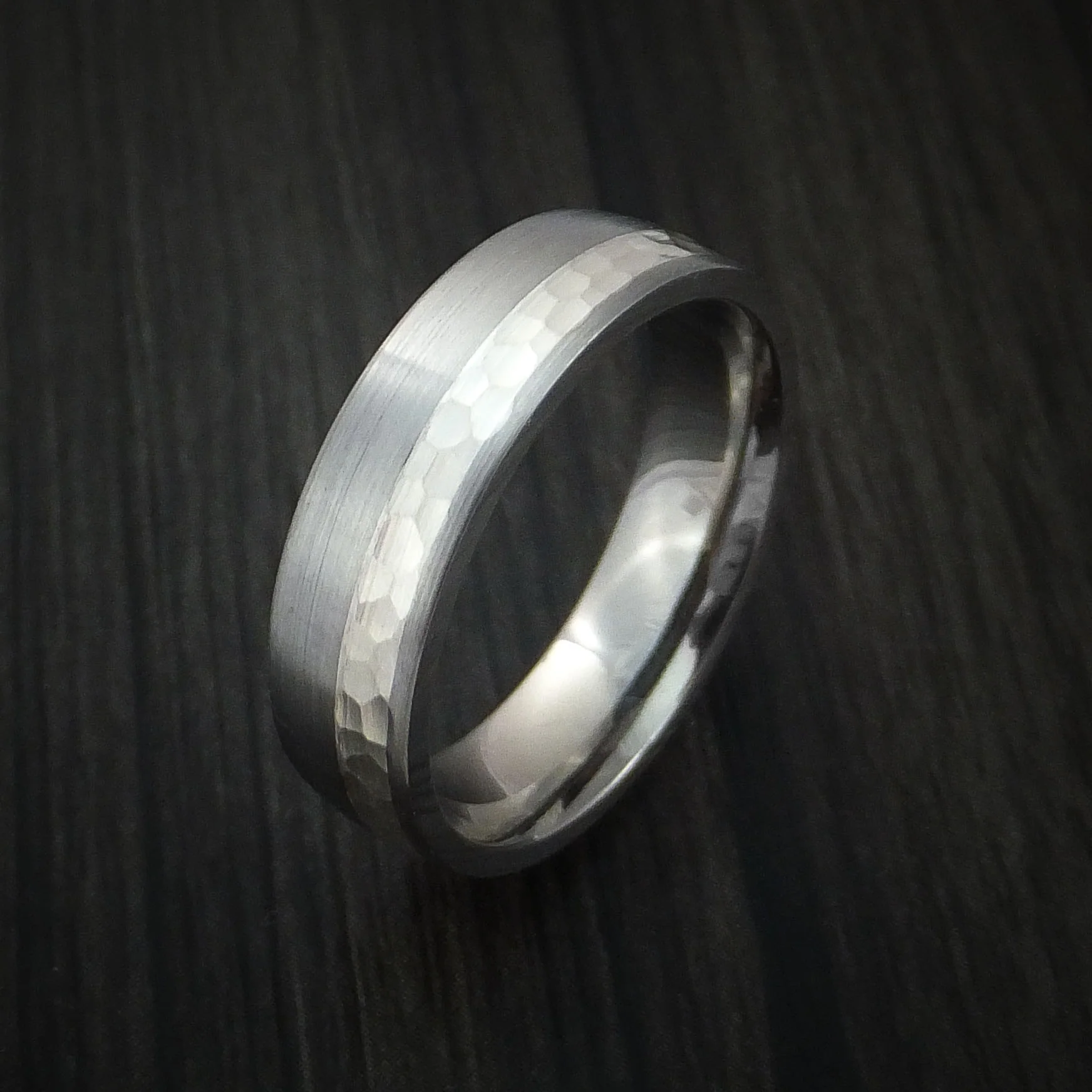 Titanium and Silver Men's Ring Hammered Wedding Band Custom Made - Image 4