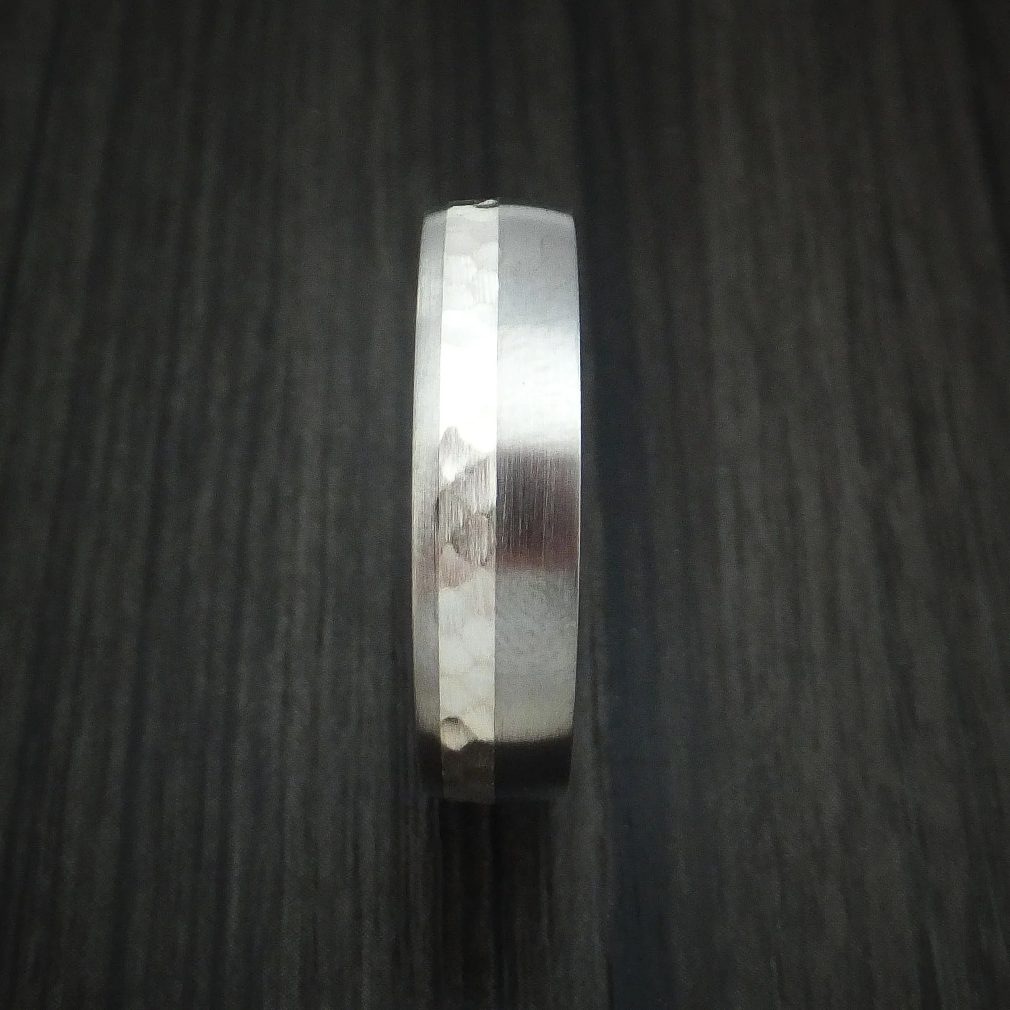 Titanium and Silver Men's Ring with Hardwood Sleeve Hammered Wedding Band Custom Made - Image 3