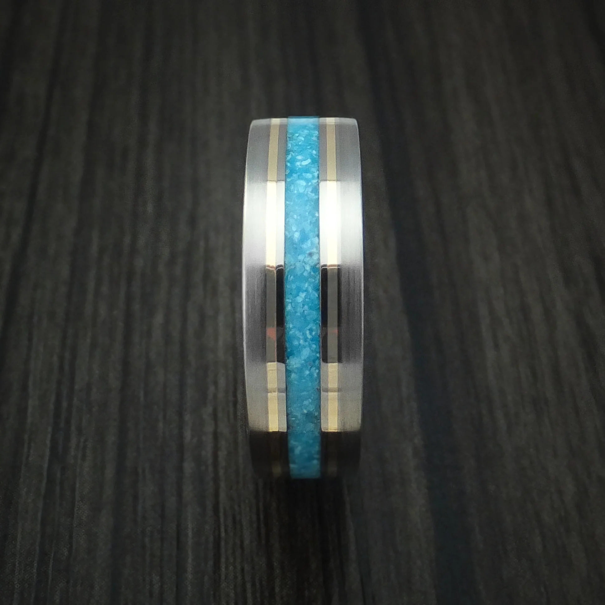 Titanium and Turquoise Men's Ring with 14k Yellow Gold Custom Made Band - Image 3