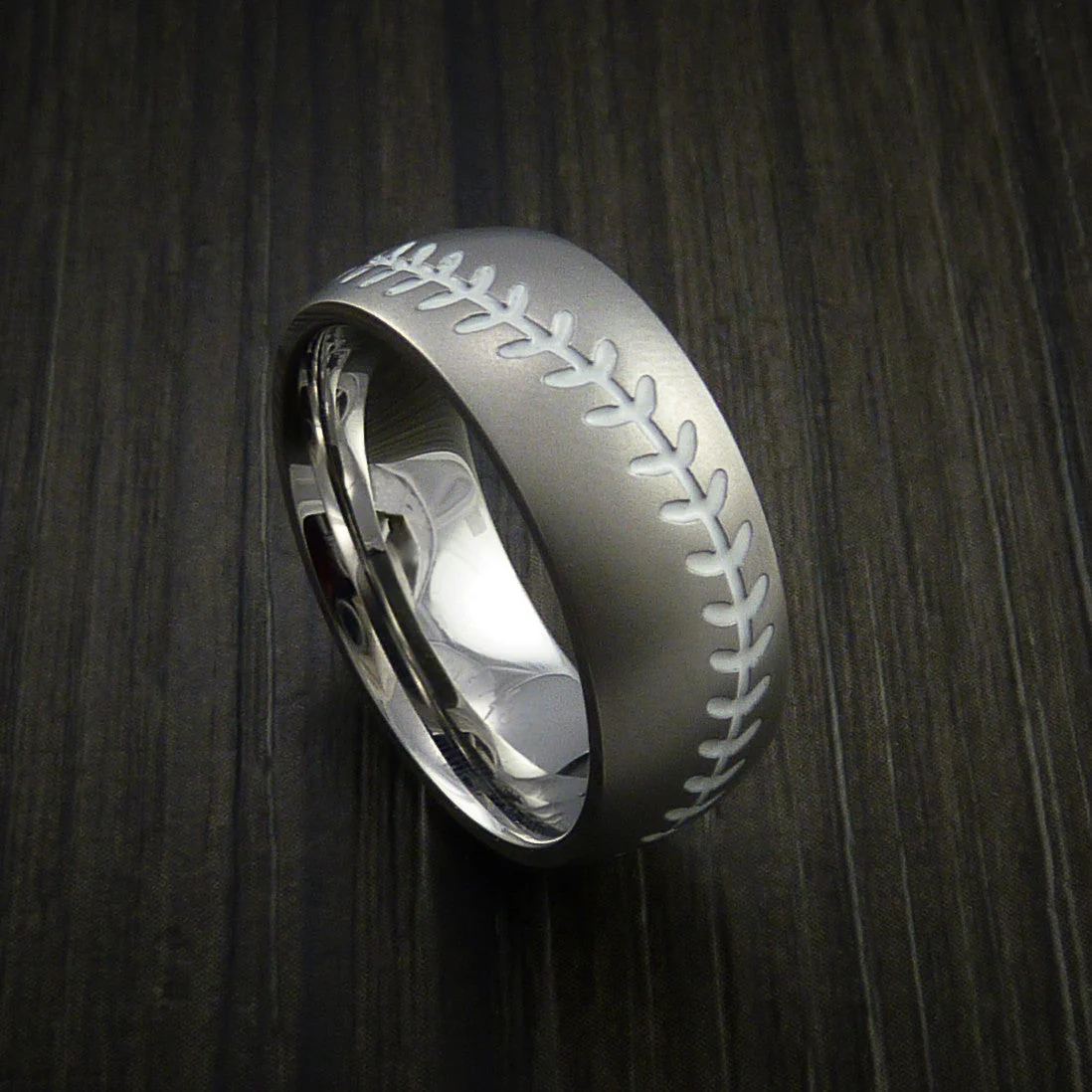 Titanium Baseball Ring with Bead Blast Finish - Image 2
