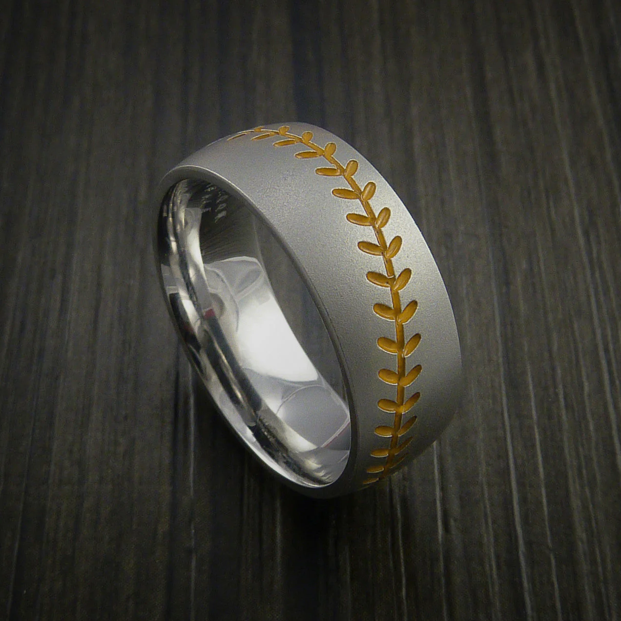 Titanium Baseball Ring with Bead Blast Finish - Image 6