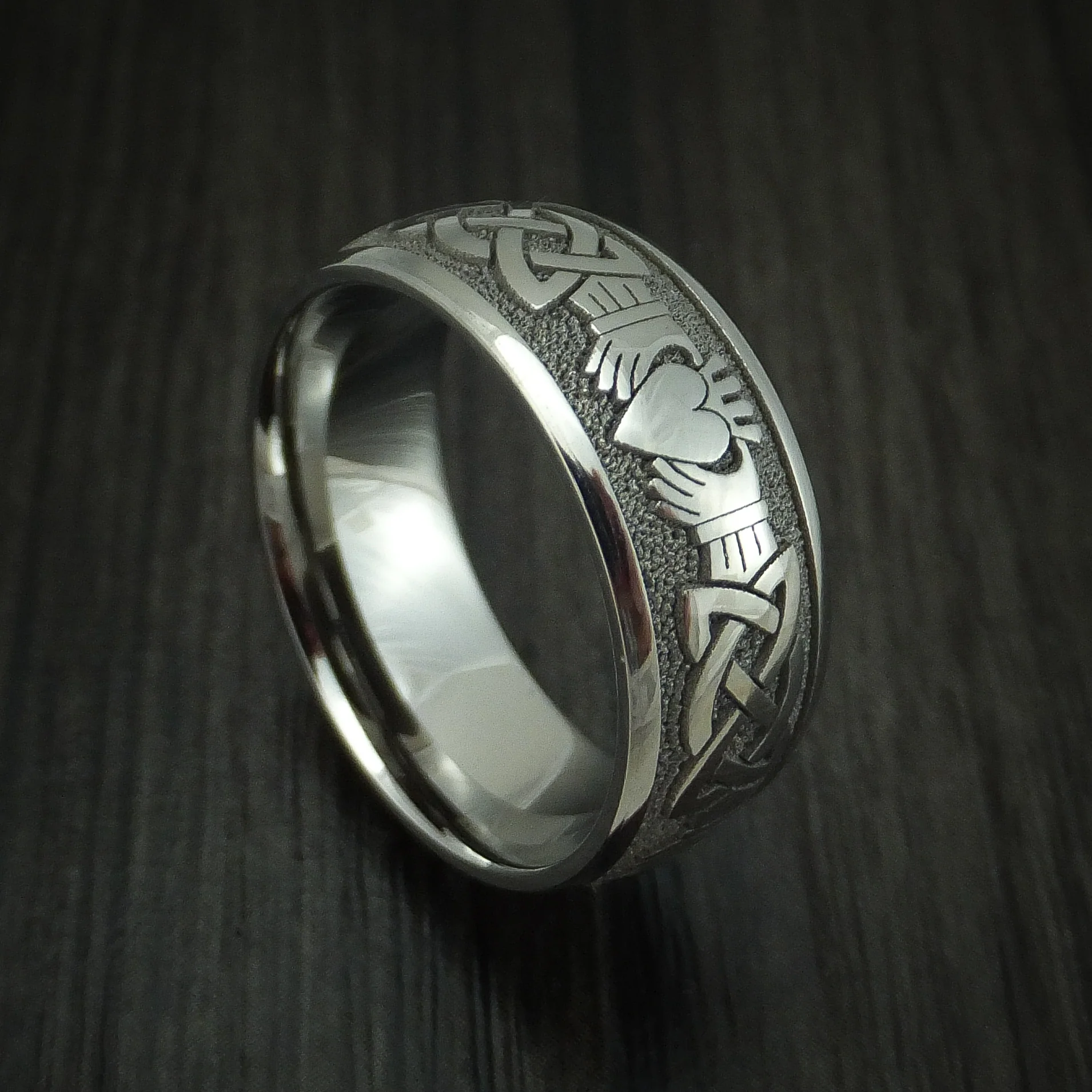 Titanium Celtic Claddagh Design Men's Ring Custom Made Band