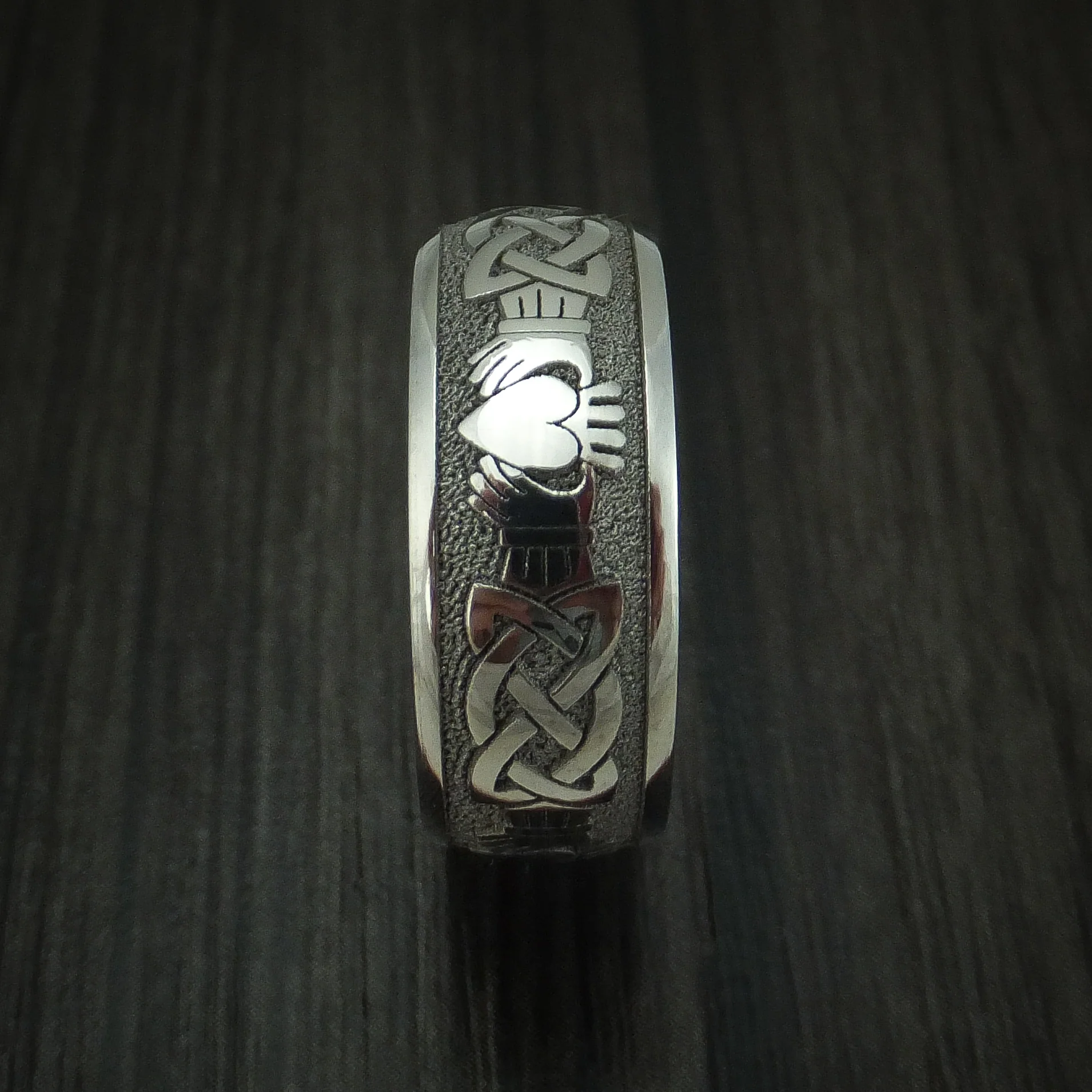 Titanium Celtic Claddagh Design Men's Ring Custom Made Band - Image 3