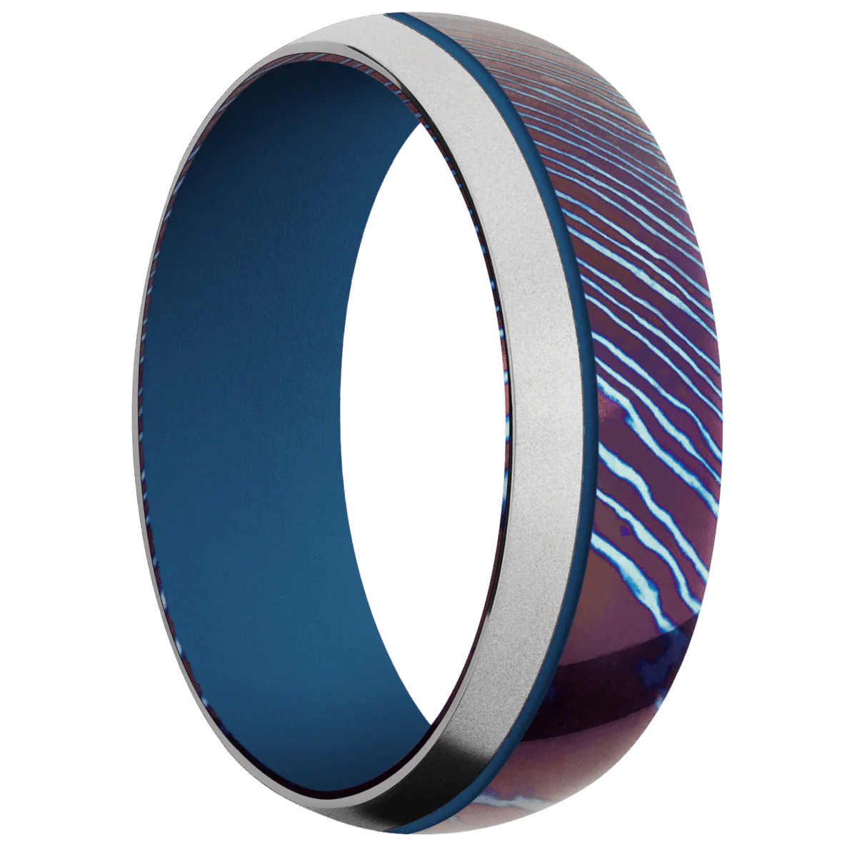 Titanium Damascus + Polish Finish + Ridgeway Blue