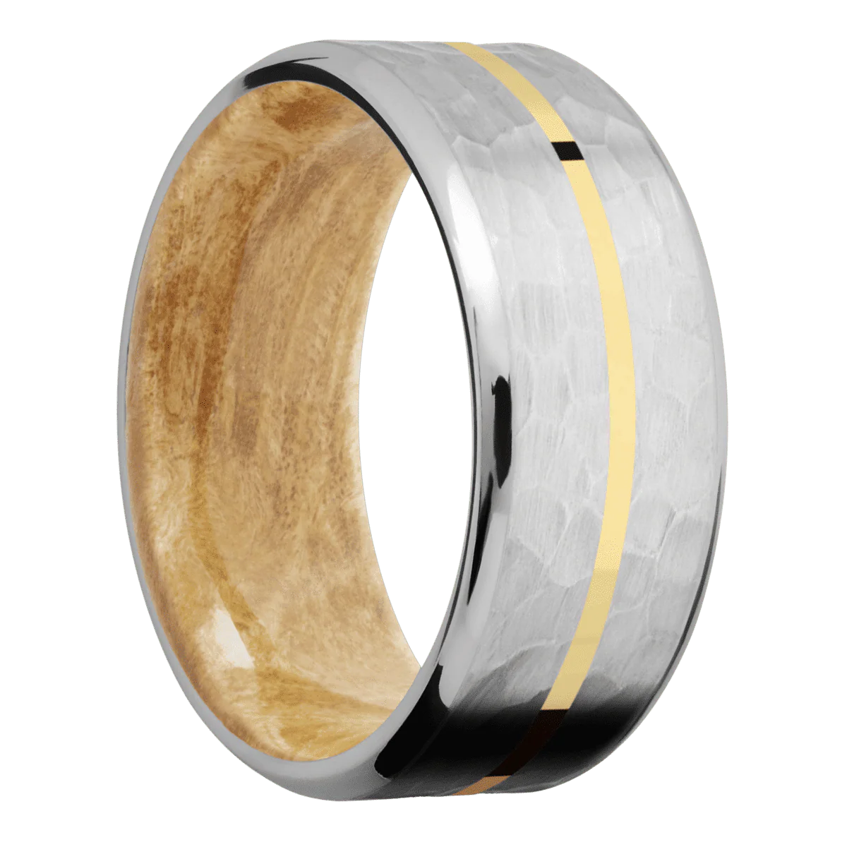 Titanium + Hammer , Polish Finish + Boxelder Burl