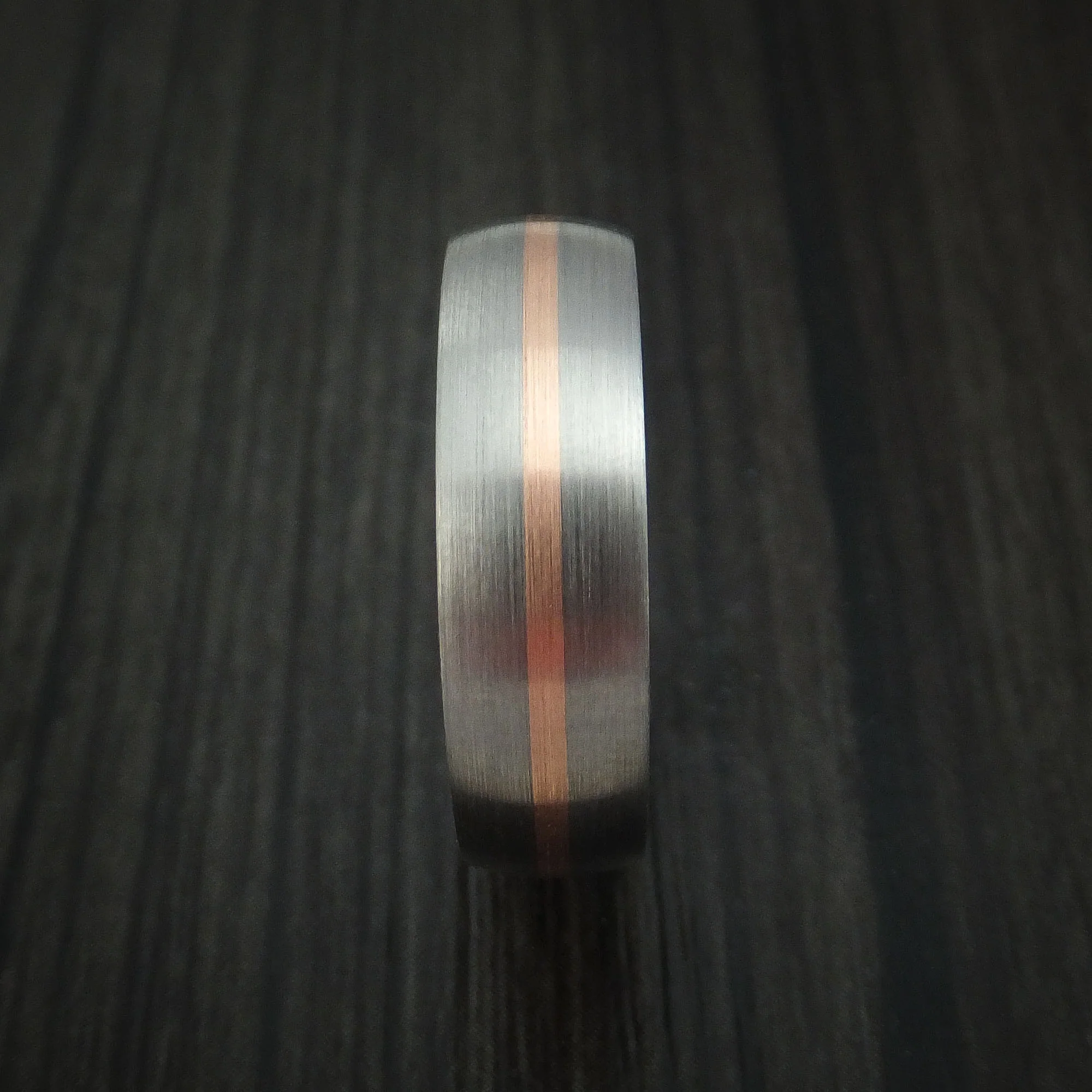 Titanium Men's Ring with 14k Rose Gold Inlay and Whiskey Barrel Wood Sleeve - Image 3