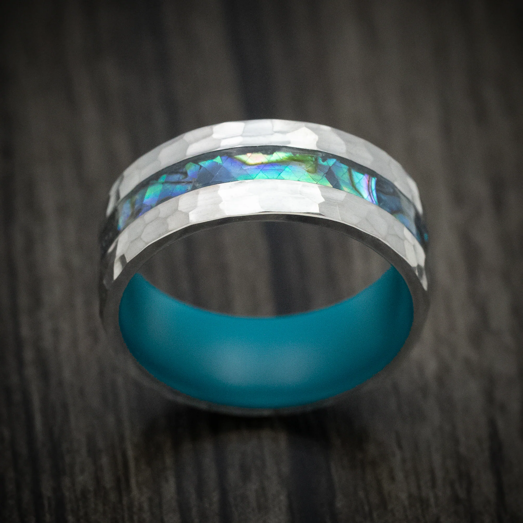 Titanium Men's Ring with Abalone Inlay and Cerakote Sleeve Custom Made Band - Image 2