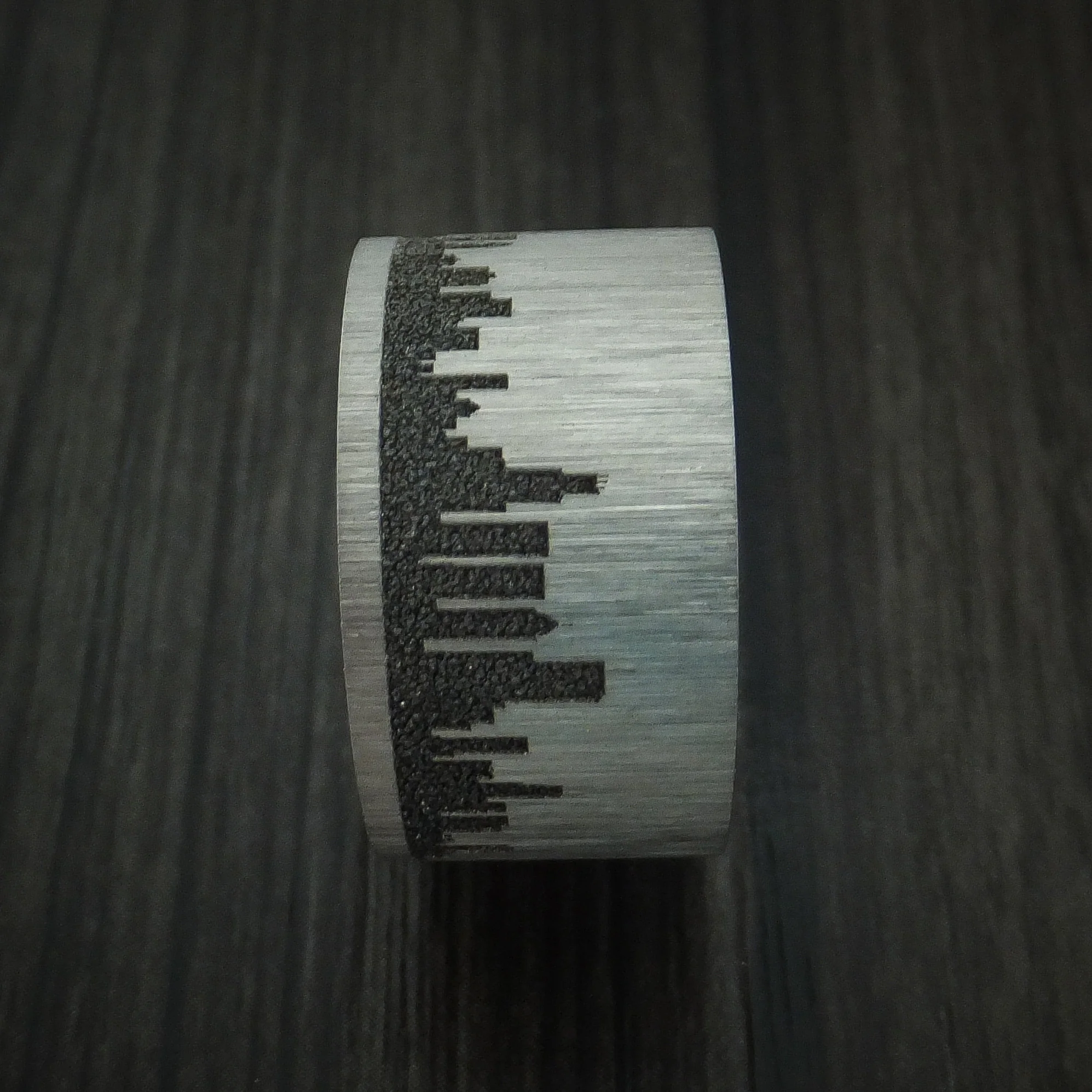 Titanium Men's Ring with Chicago Skyline Cityscape Custom Made Band - Image 3