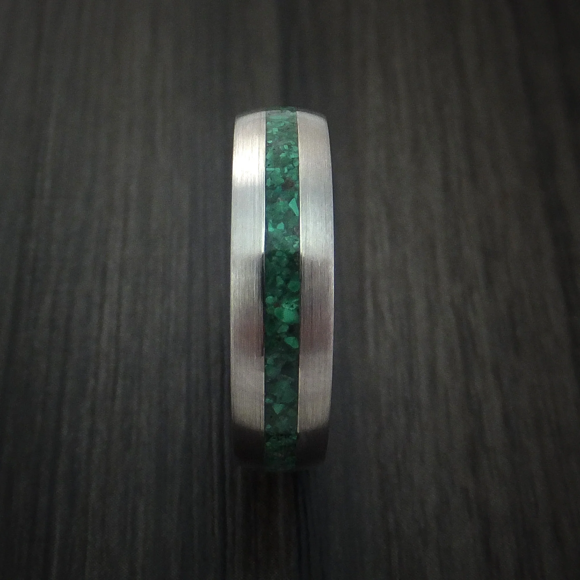 Titanium Men's Ring with Malachite Stone Inlay Custom Made - Image 4