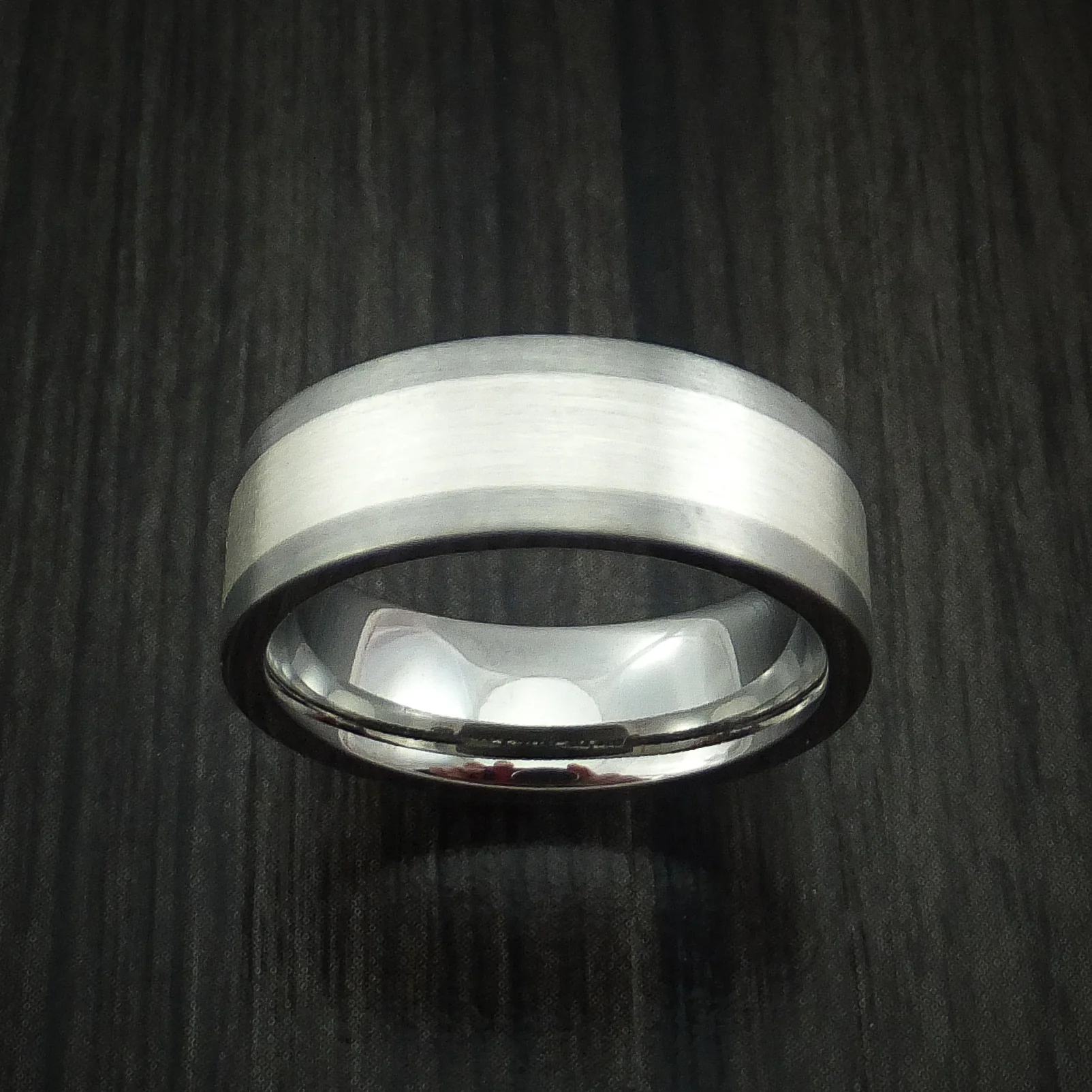 Titanium Men's Ring with Palladium Silver Inlay Custom Made Band - Image 2