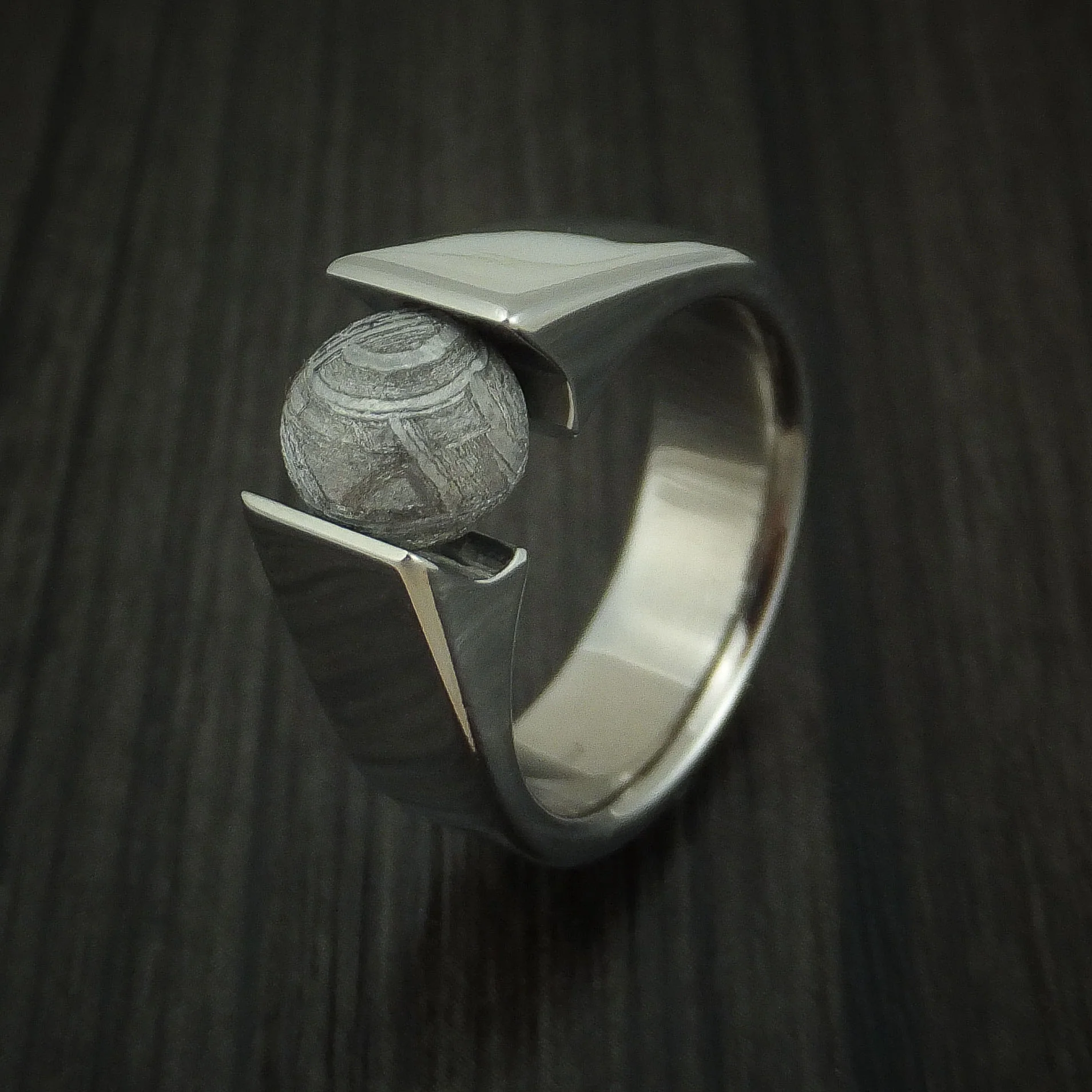 Titanium Tension Set Meteorite Sphere Custom Made Men's Band - Image 5