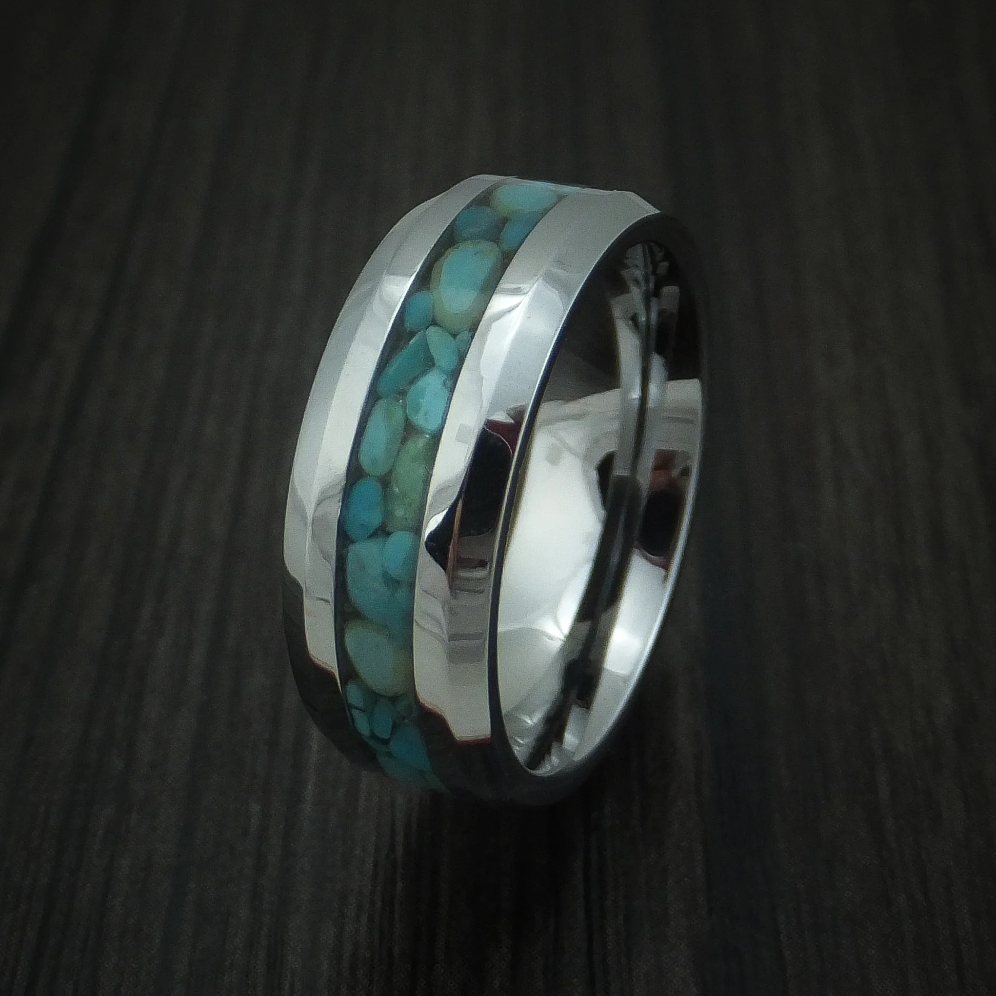 Tungsten Band with Turquoise Inlay Men's Ring - Image 4