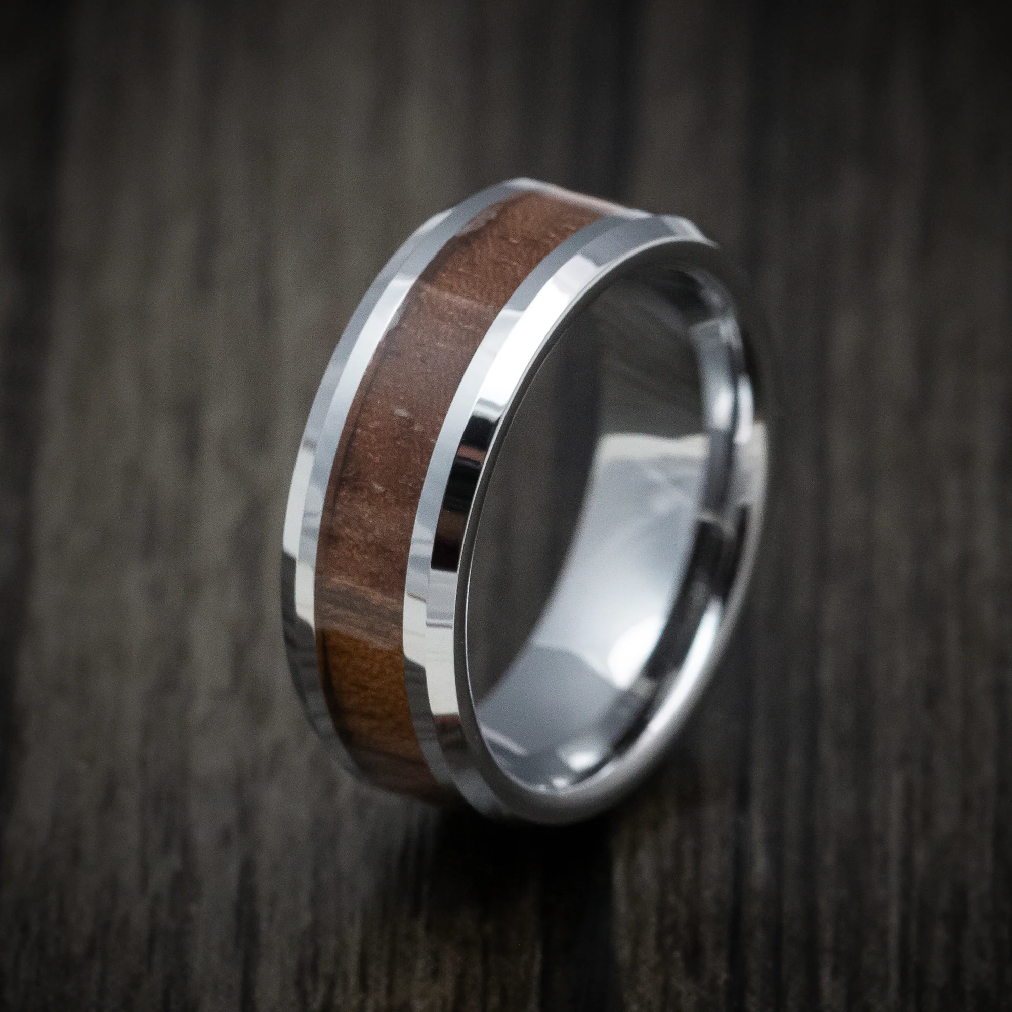 Tungsten Men's Ring with Mahogany Wood Inlay Band - Image 4