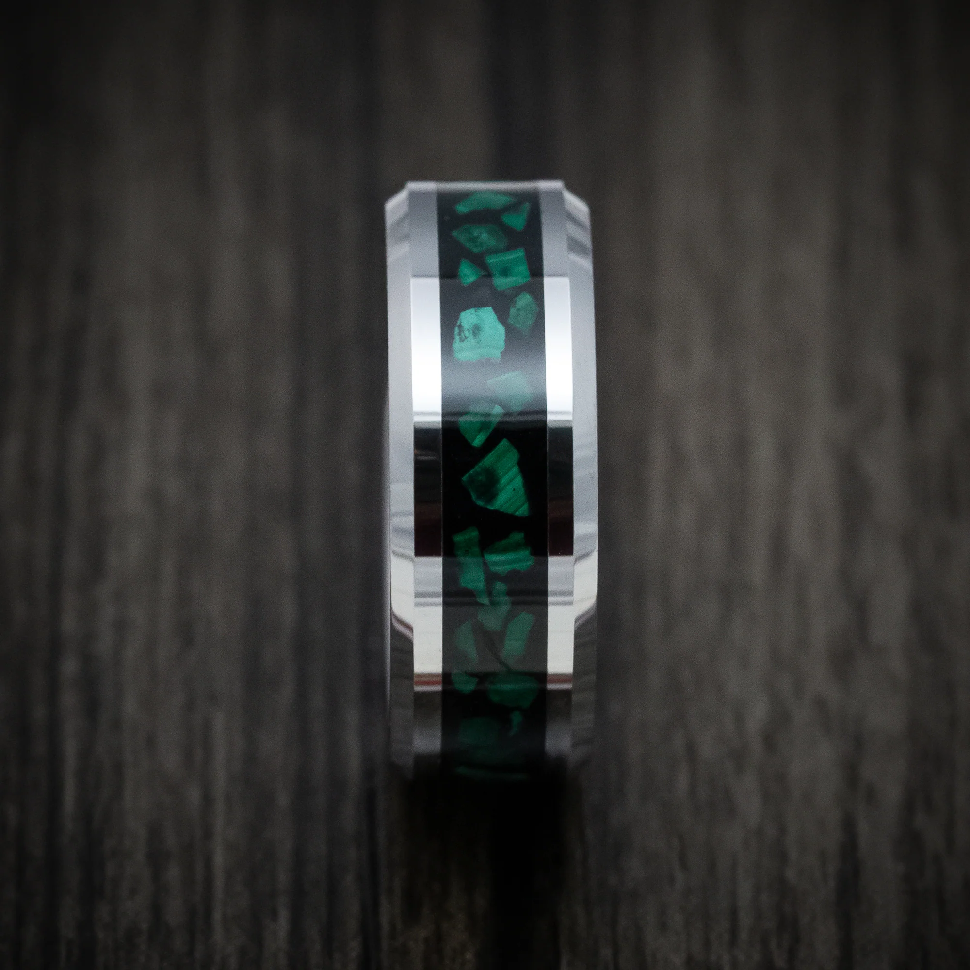 Tungsten Men's Ring with Malachite Inlay - Image 3