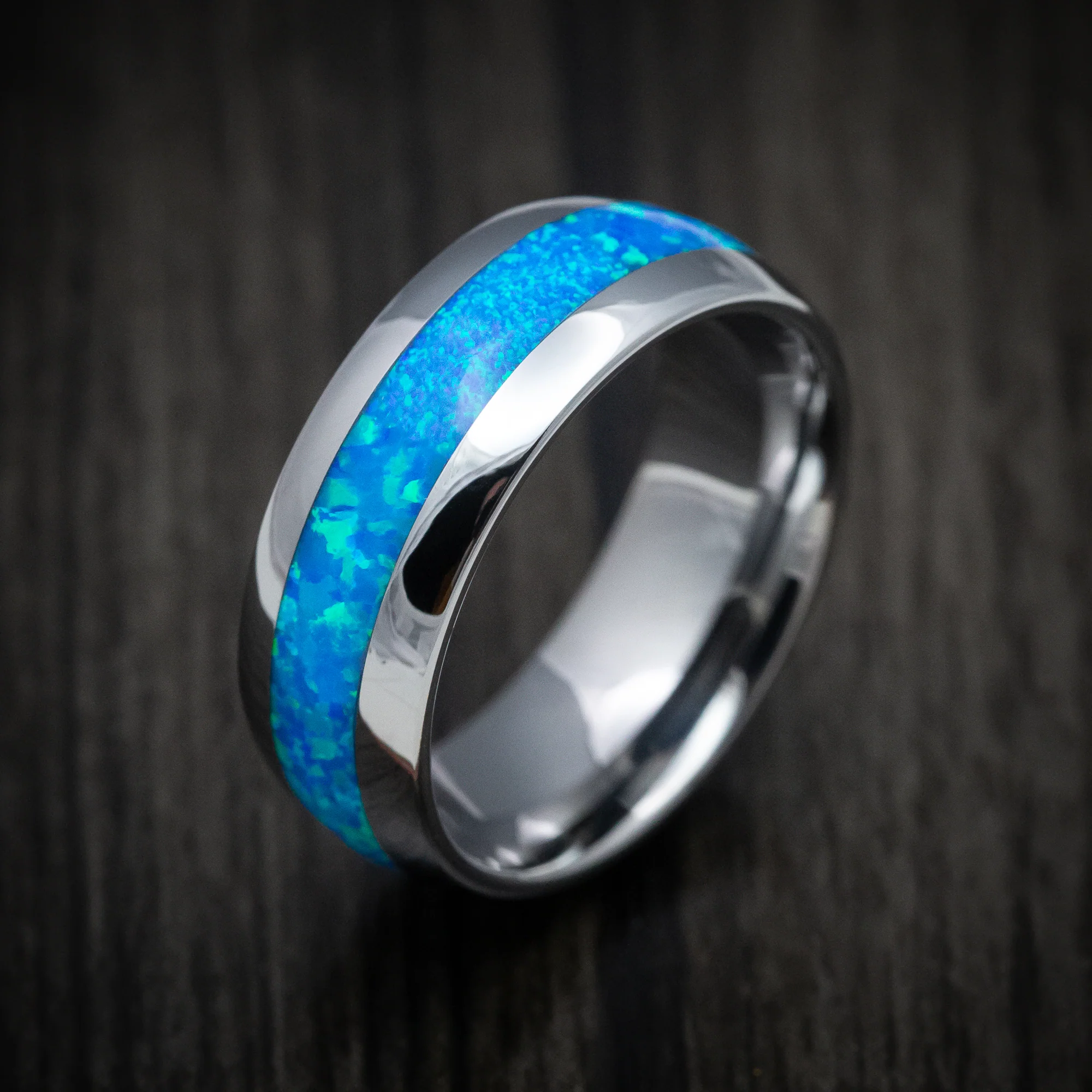 Tungsten Men's Ring with Opal Inlay - Image 3
